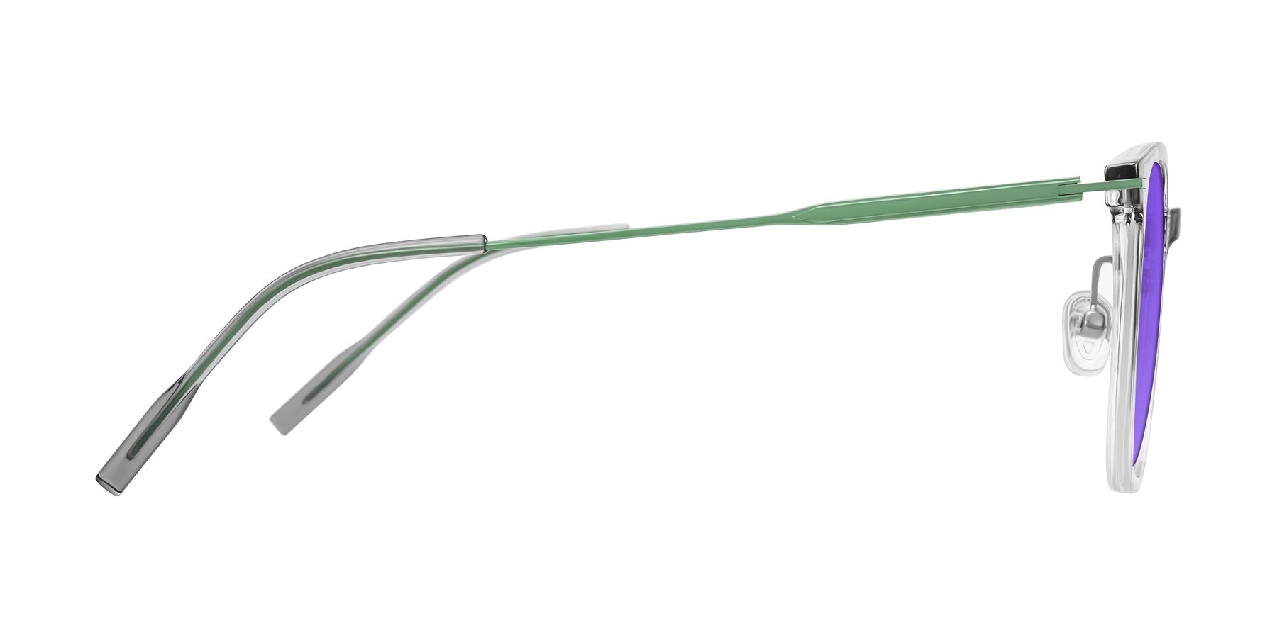 Side of Oonk in Gradient Light Gray/Clear with Purple Tinted Lenses
