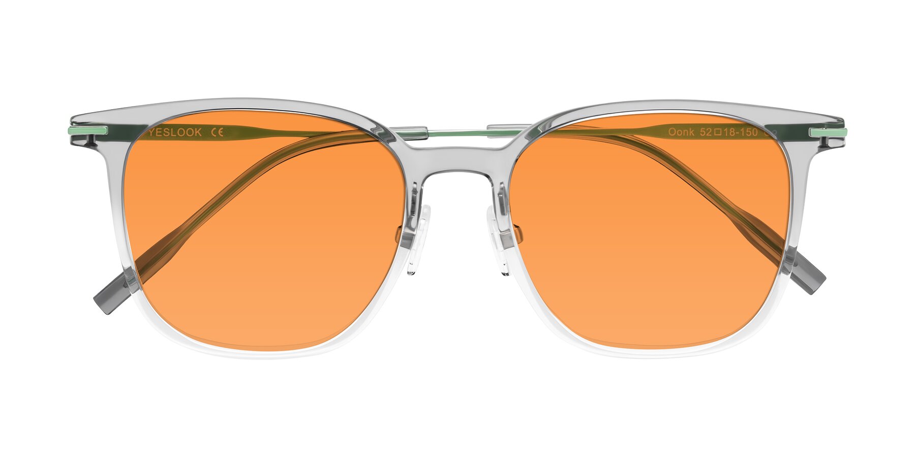 Folded Front of Oonk in Gradient Light Gray/Clear with Orange Tinted Lenses
