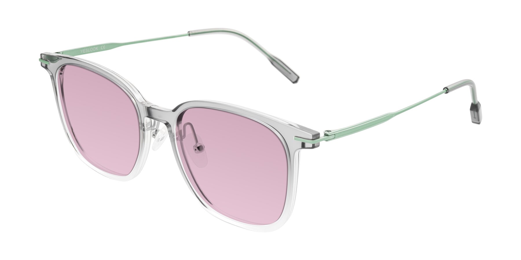 Angle of Oonk in Gradient Light Gray/Clear with Light Wine Tinted Lenses