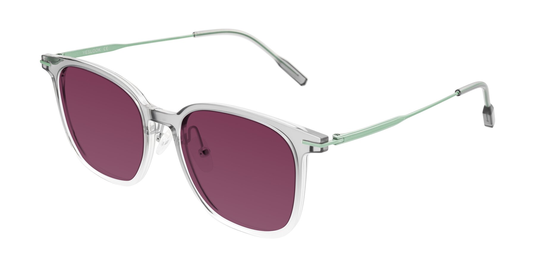 Angle of Oonk in Gradient Light Gray/Clear with Wine Tinted Lenses