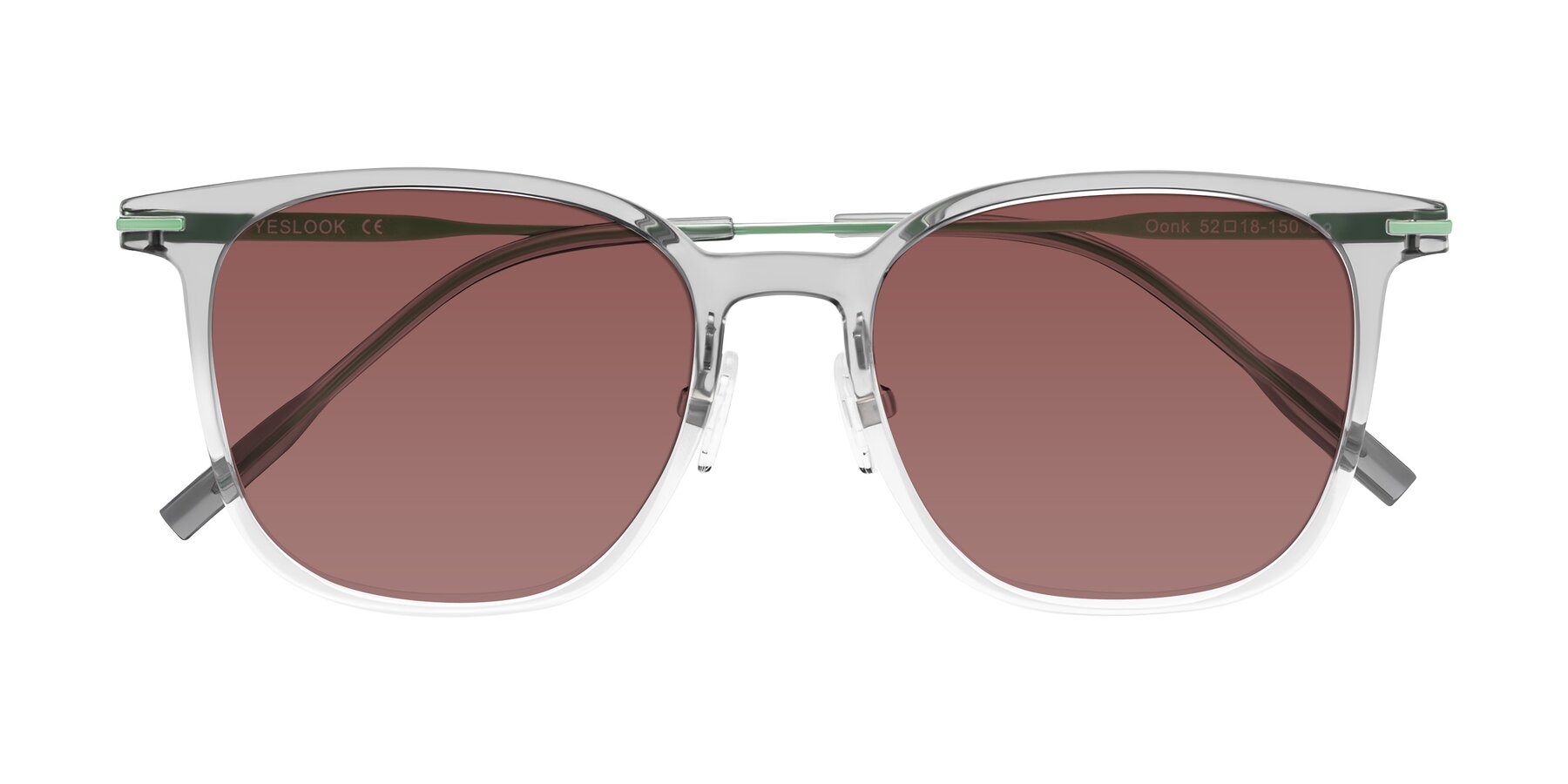 Folded Front of Oonk in Gradient Light Gray/Clear with Garnet Tinted Lenses