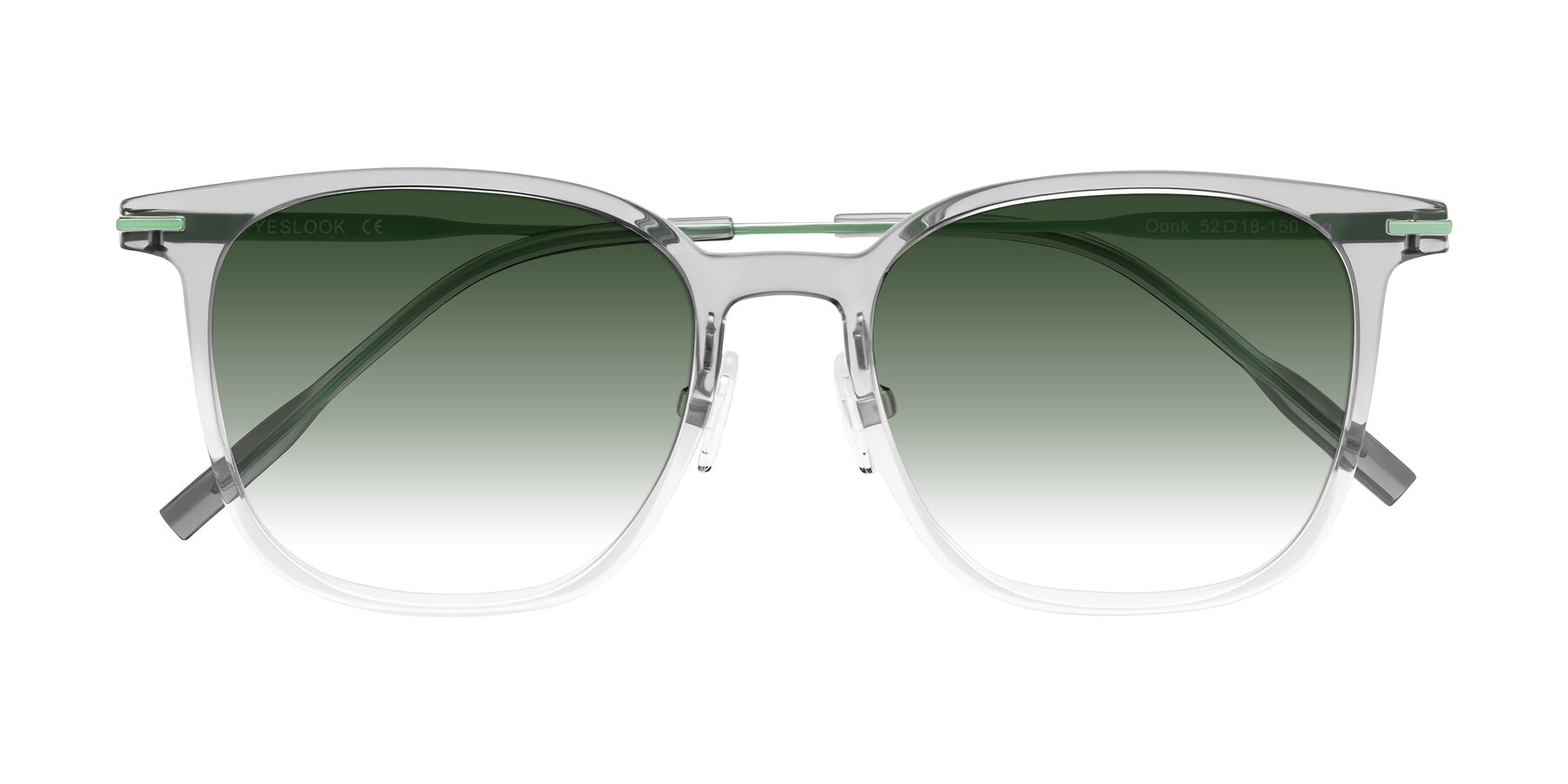 Folded Front of Oonk in Gradient Light Gray/Clear with Green Gradient Lenses