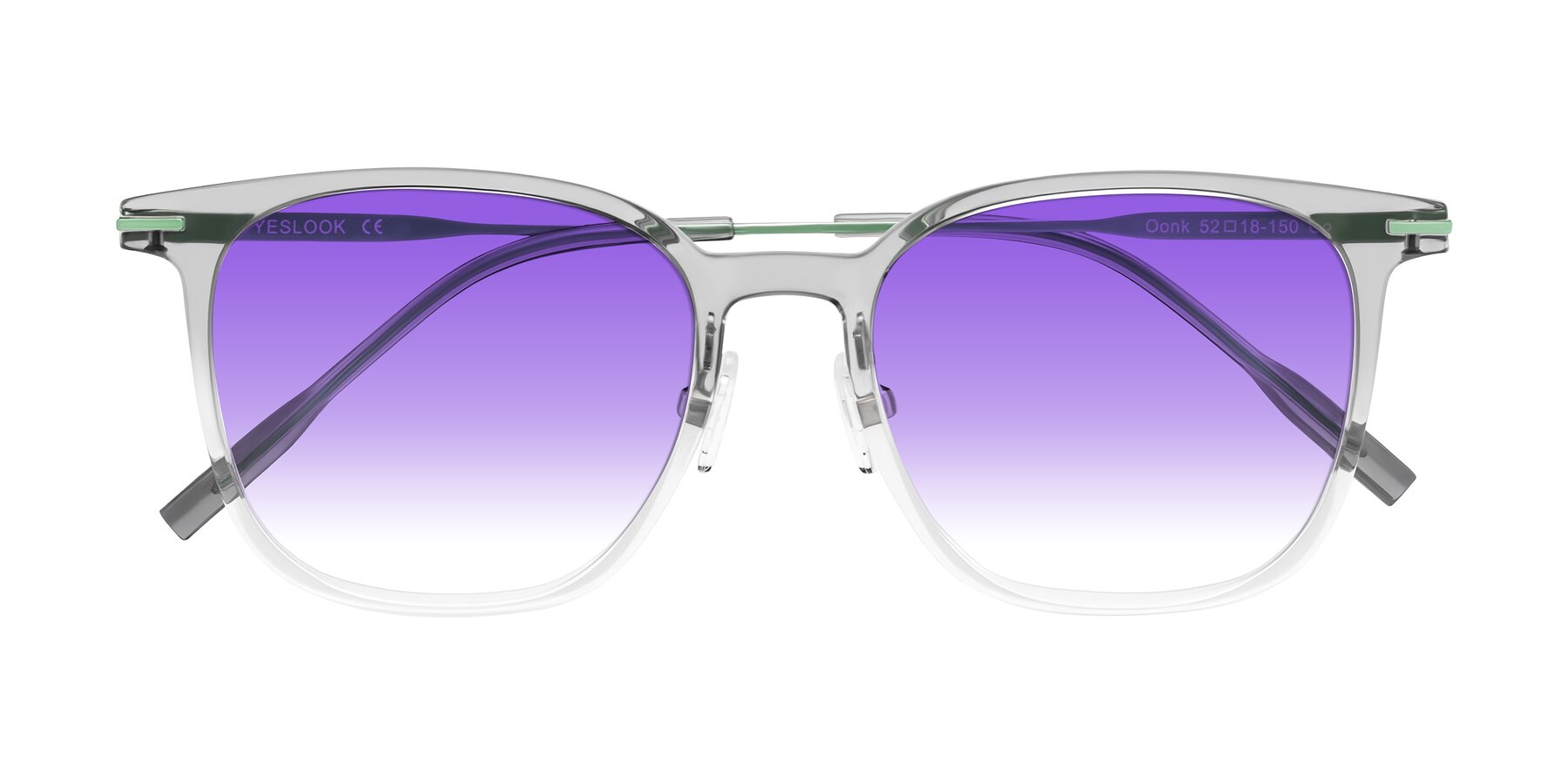 Folded Front of Oonk in Gradient Light Gray/Clear with Purple Gradient Lenses