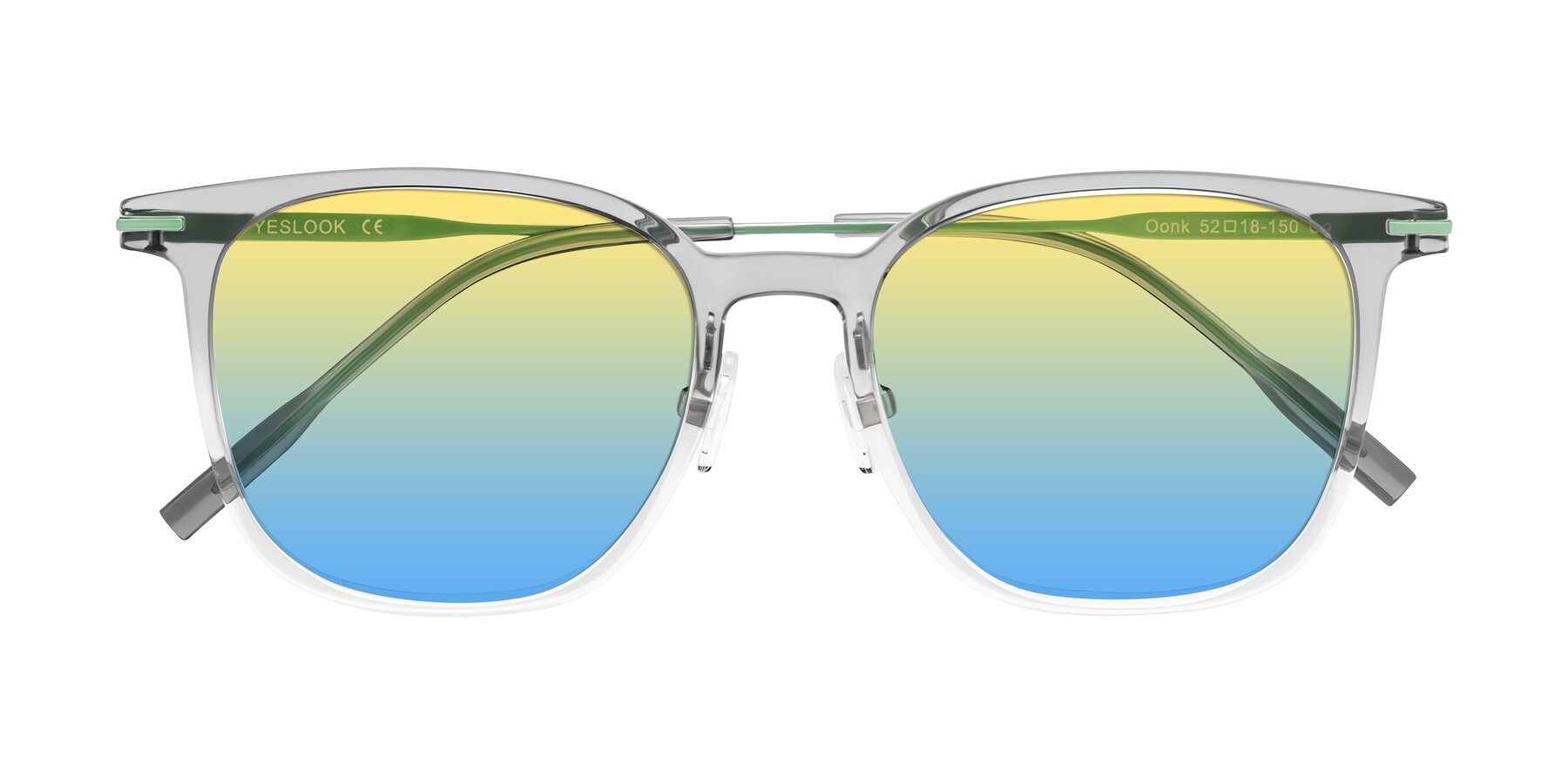 Folded Front of Oonk in Gradient Light Gray/Clear with Yellow / Blue Gradient Lenses
