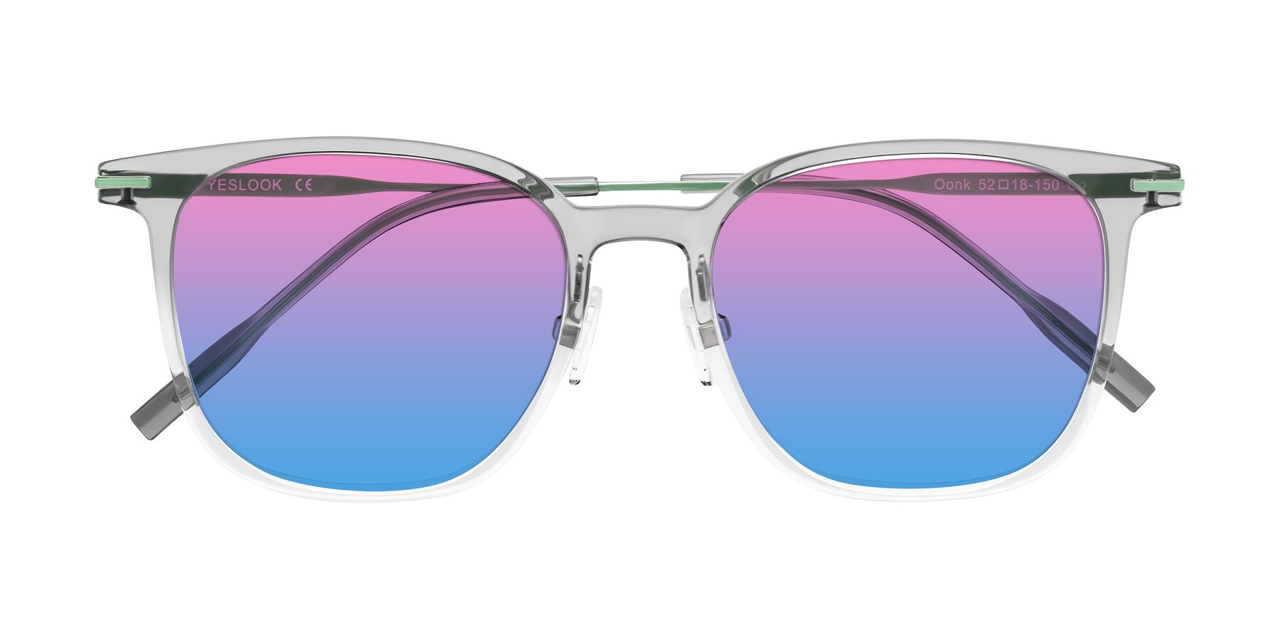 Folded Front of Oonk in Gradient Light Gray/Clear with Pink / Blue Gradient Lenses