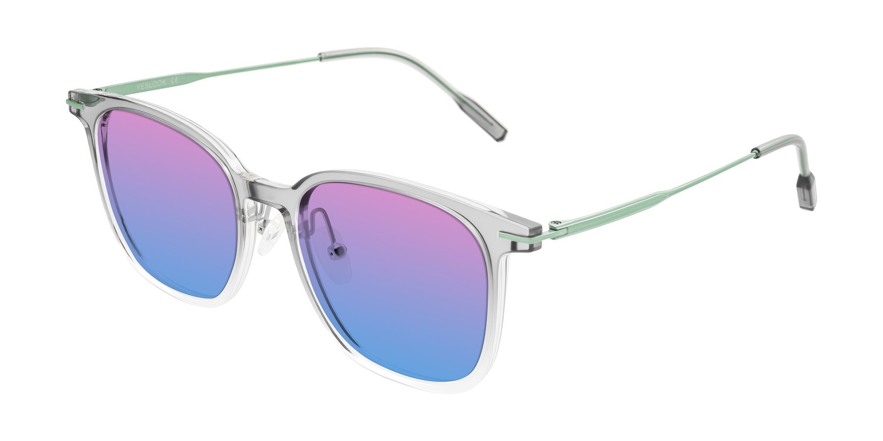 Angle of Oonk in Gradient Light Gray/Clear with Pink / Blue Gradient Lenses