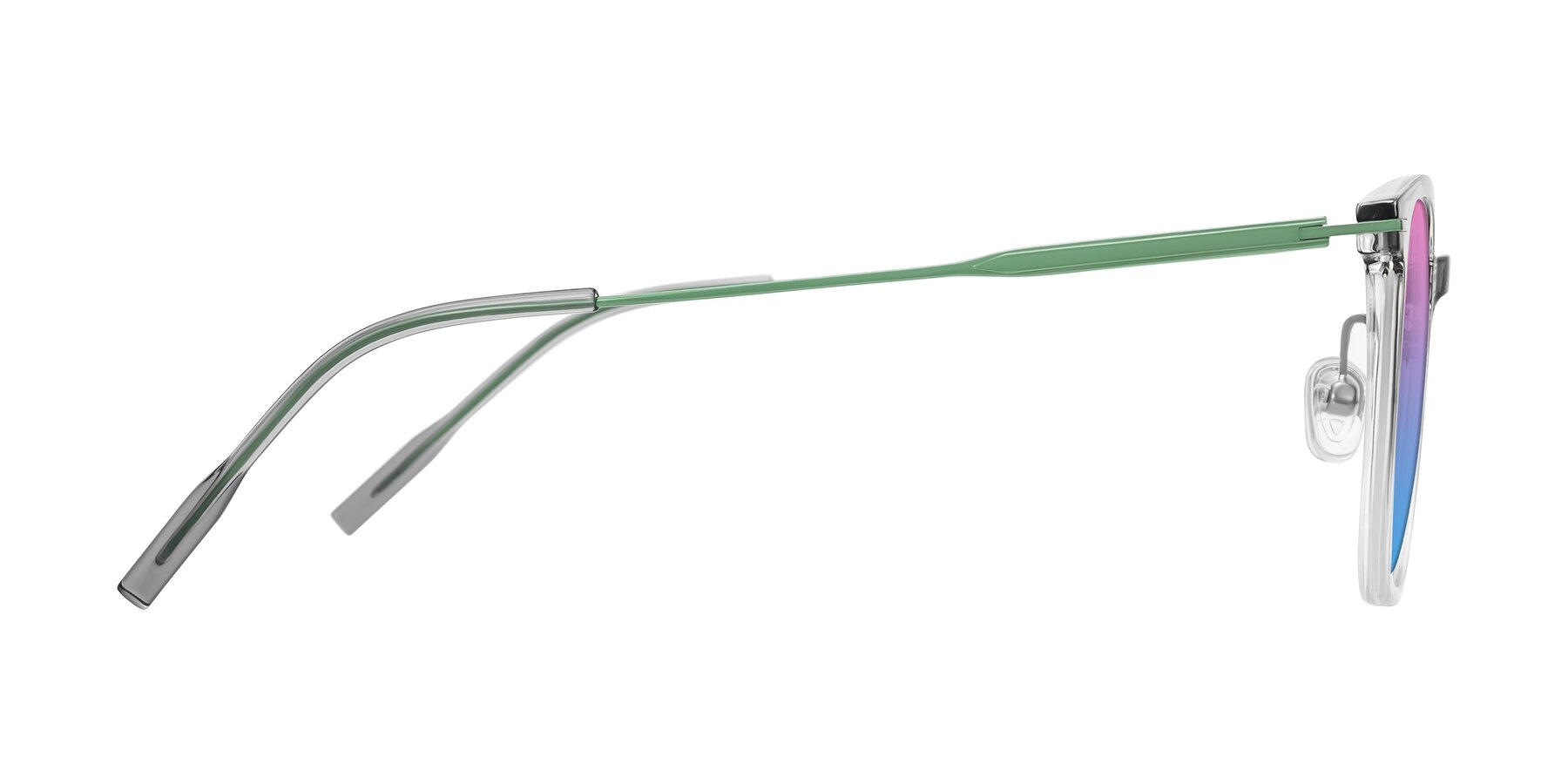 Side of Oonk in Gradient Light Gray/Clear with Pink / Blue Gradient Lenses