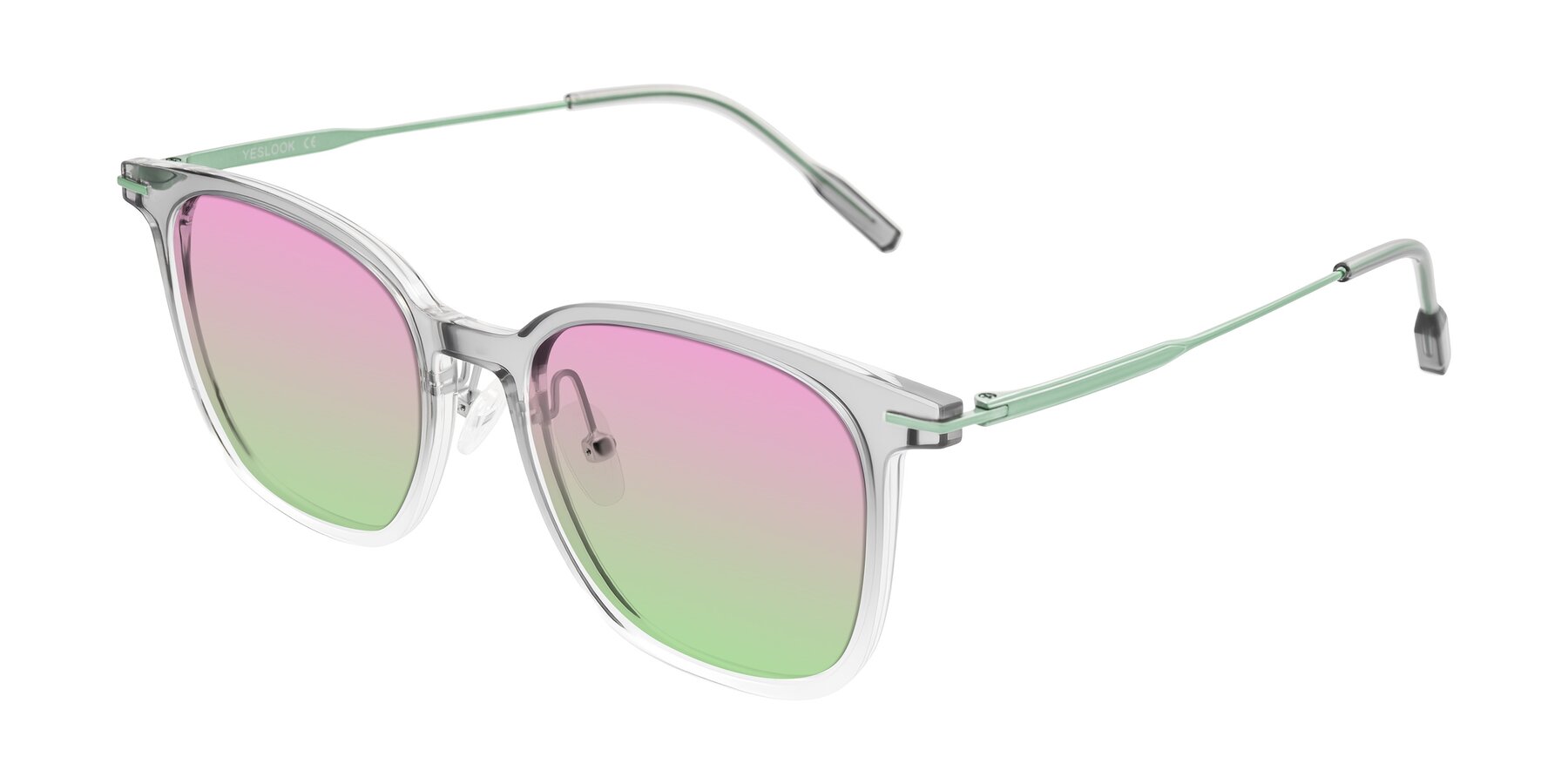 Angle of Oonk in Gradient Light Gray/Clear with Pink / Green Gradient Lenses