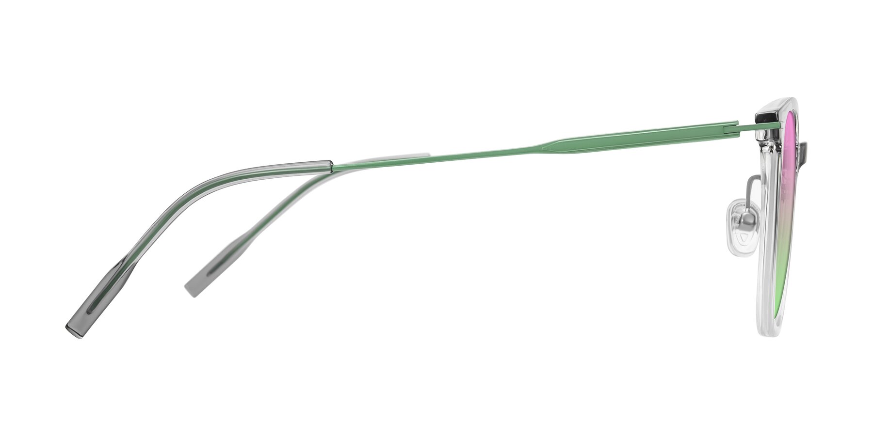 Side of Oonk in Gradient Light Gray/Clear with Pink / Green Gradient Lenses