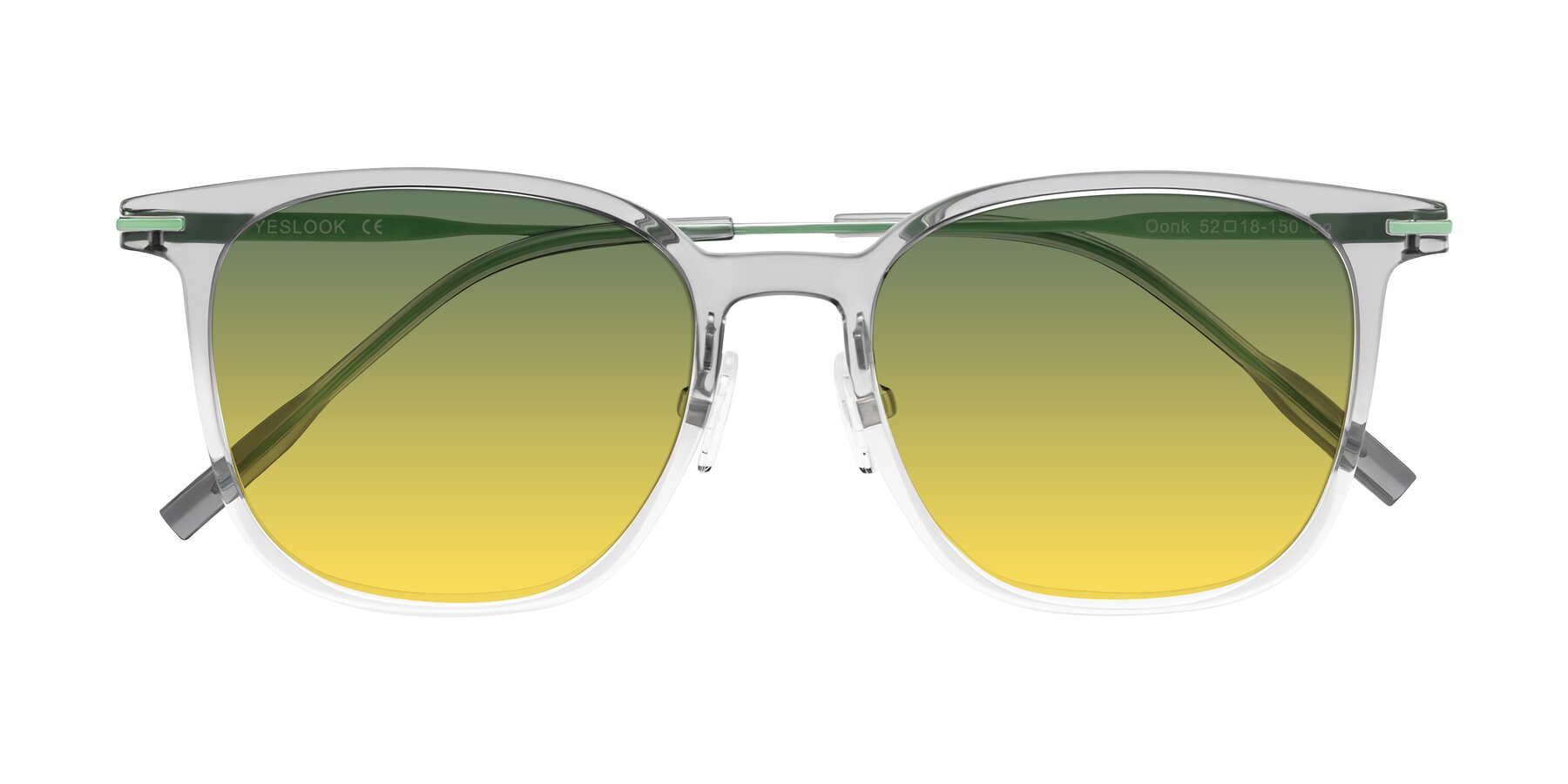 Folded Front of Oonk in Gradient Light Gray/Clear with Green / Yellow Gradient Lenses