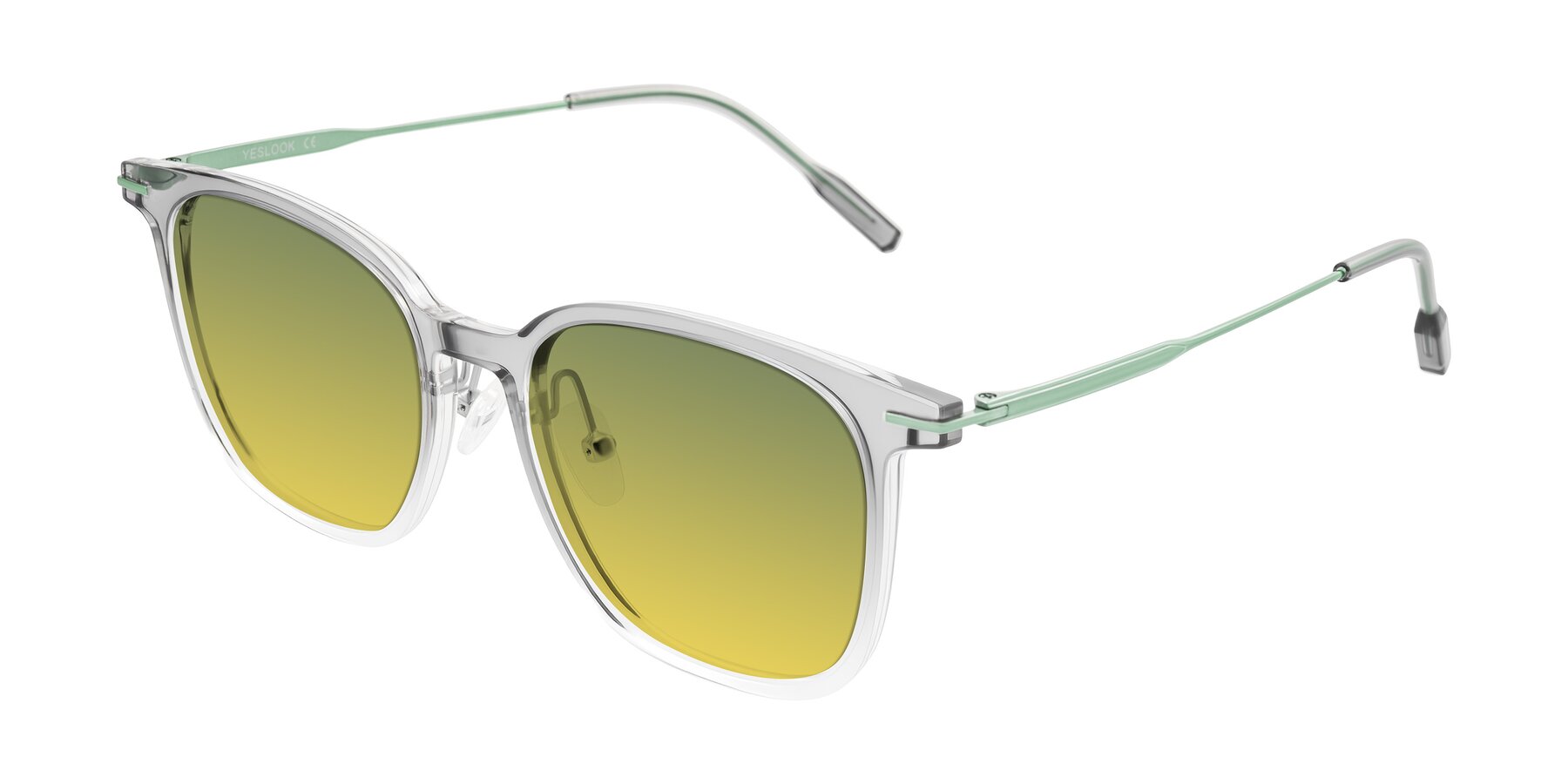Angle of Oonk in Gradient Light Gray/Clear with Green / Yellow Gradient Lenses