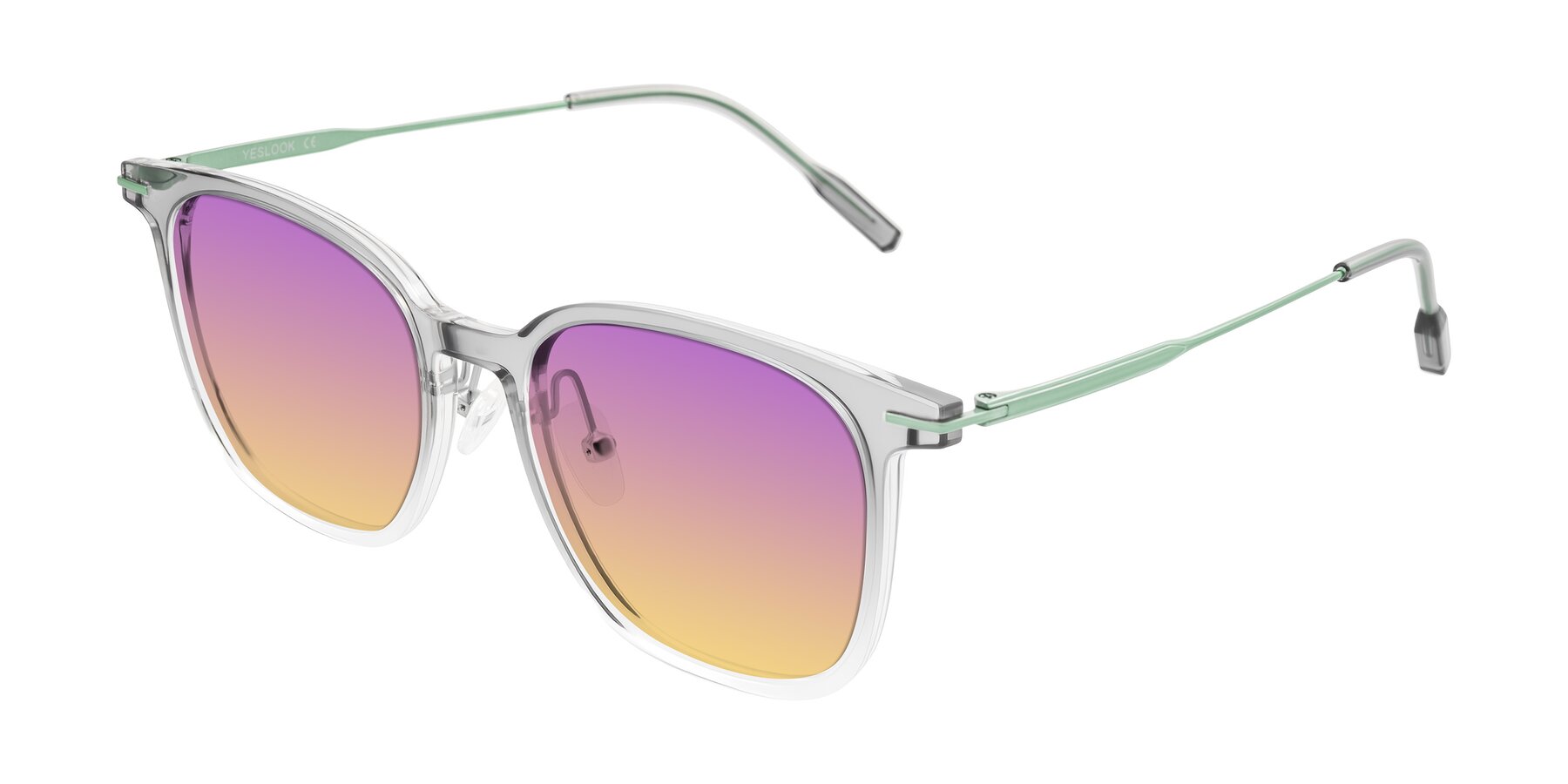 Angle of Oonk in Gradient Light Gray/Clear with Purple / Yellow Gradient Lenses