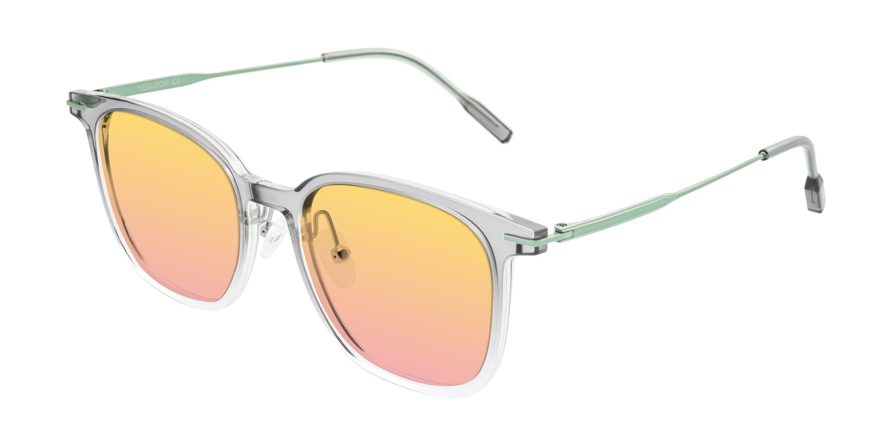 Angle of Oonk in Gradient Light Gray/Clear with Yellow / Pink Gradient Lenses
