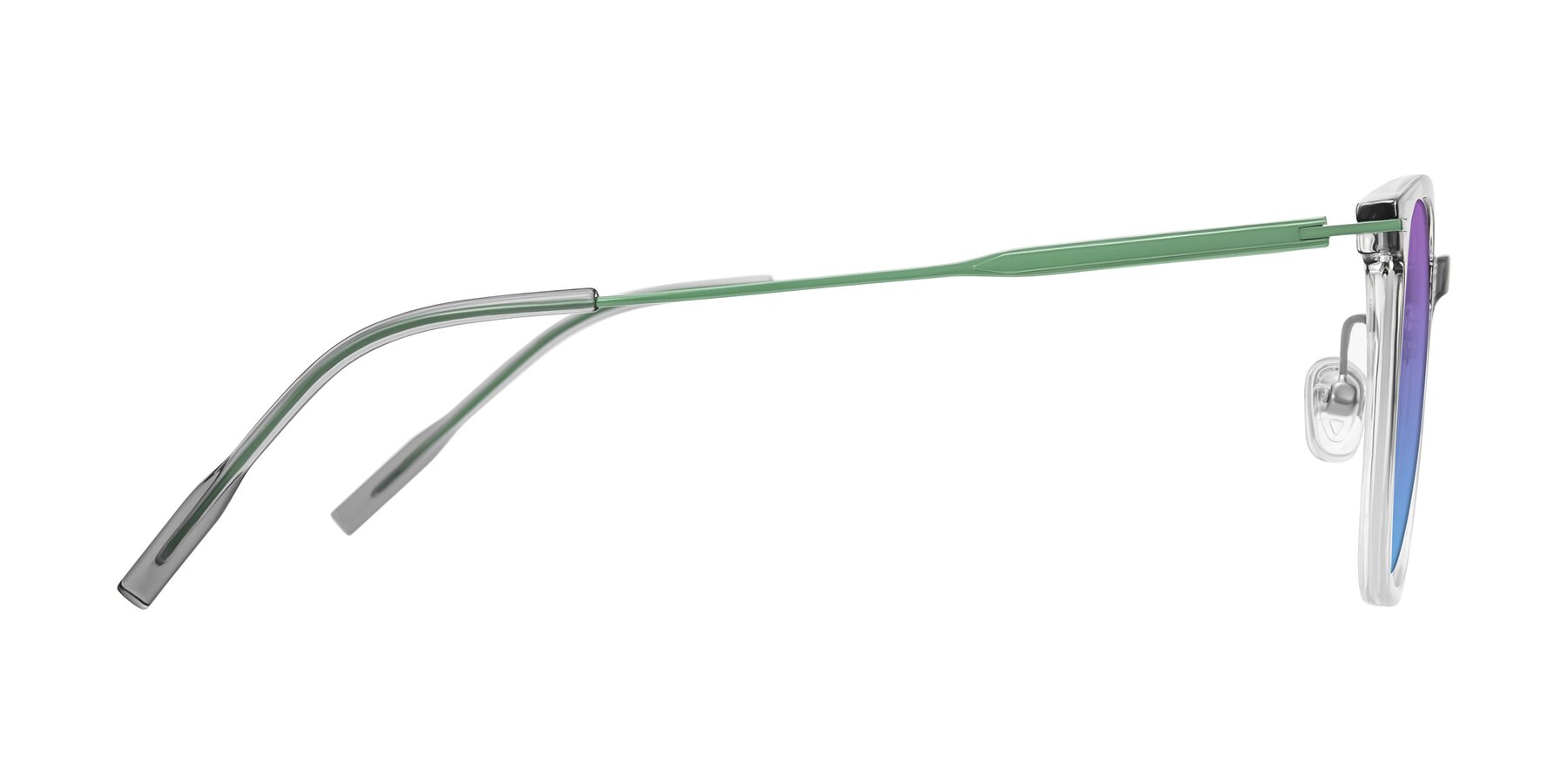 Side of Oonk in Gradient Light Gray/Clear with Purple / Blue Gradient Lenses