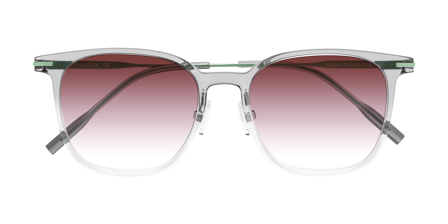Folded Front of Oonk in Gradient Light Gray/Clear with Garnet Gradient Lenses
