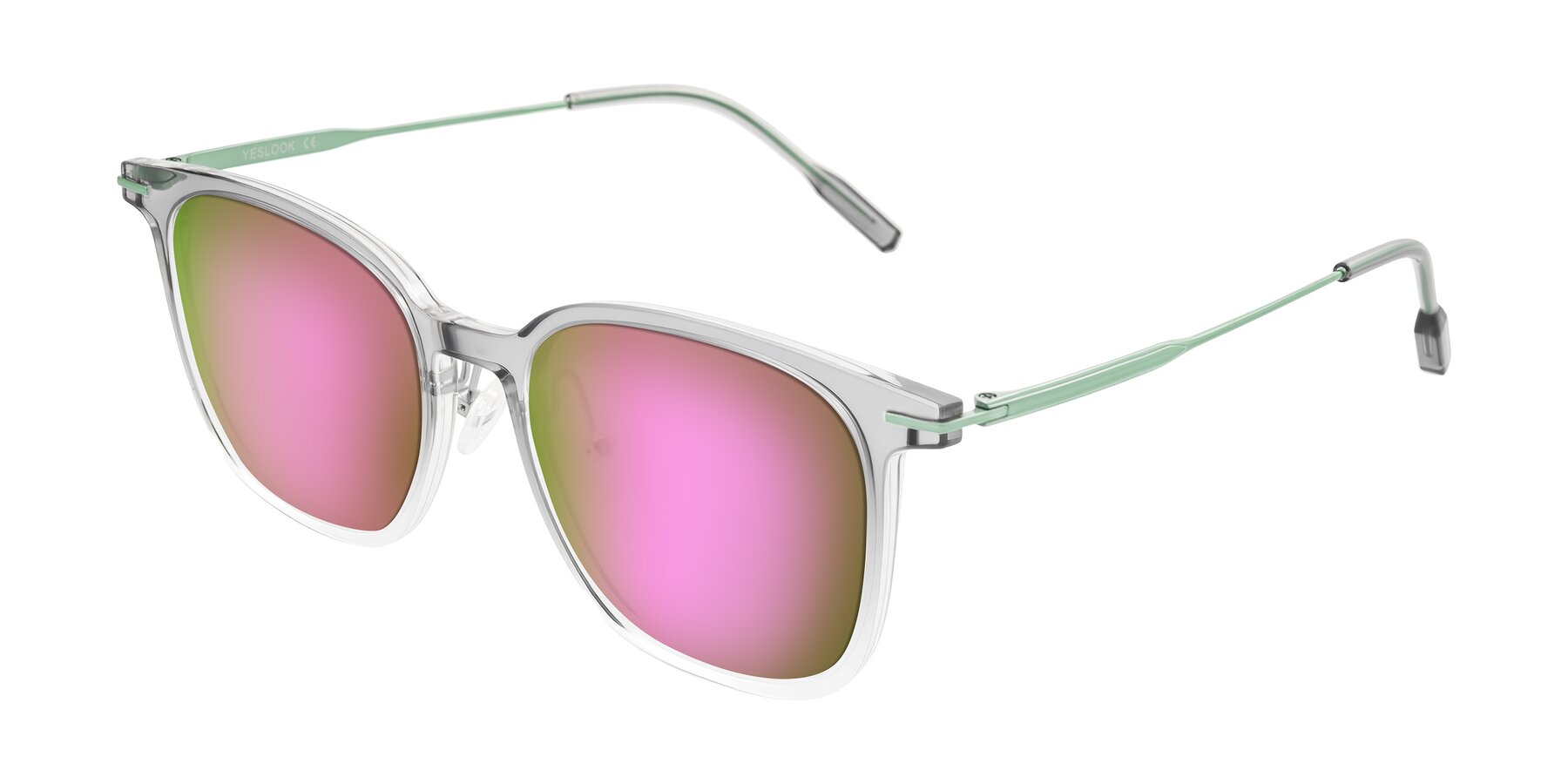 Angle of Oonk in Gradient Light Gray/Clear with Pink Mirrored Lenses