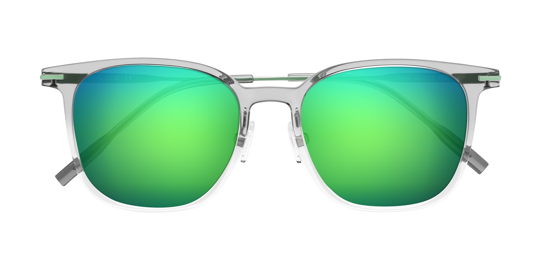 Folded Front of Oonk in Gradient Light Gray/Clear with Green Mirrored Lenses