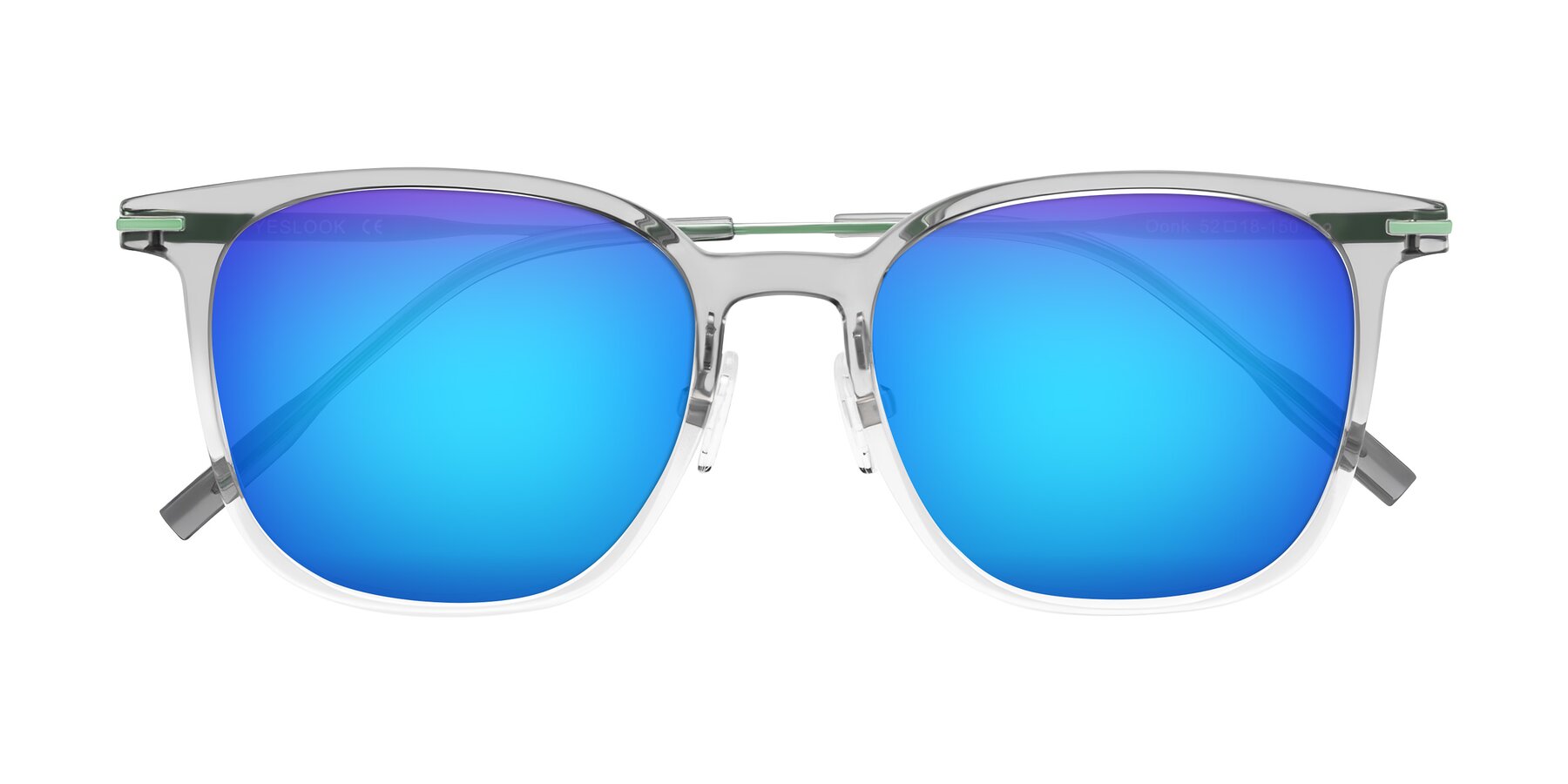 Folded Front of Oonk in Gradient Light Gray/Clear with Blue Mirrored Lenses