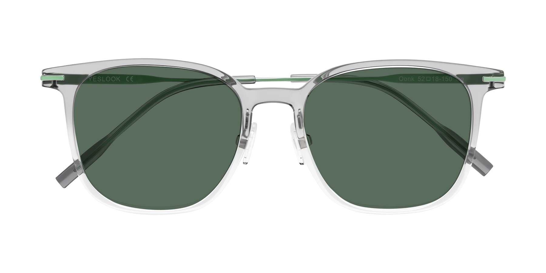 Folded Front of Oonk in Gradient Light Gray/Clear with Green Polarized Lenses