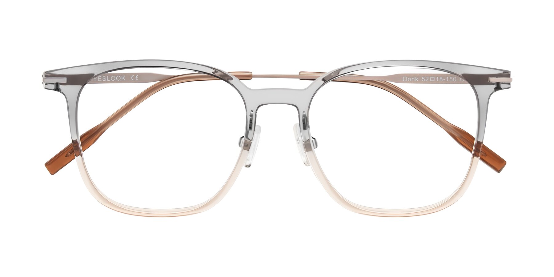Folded Front of Oonk in Gradient Light Gray/Brown with Clear Eyeglass Lenses