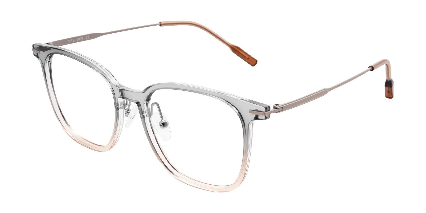 Angle of Oonk in Gradient Light Gray/Brown with Clear Eyeglass Lenses