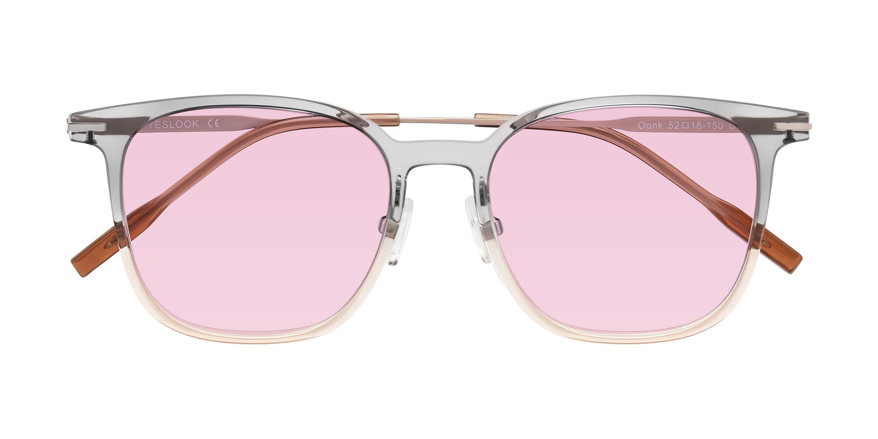 Folded Front of Oonk in Gradient Light Gray/Brown with Light Pink Tinted Lenses