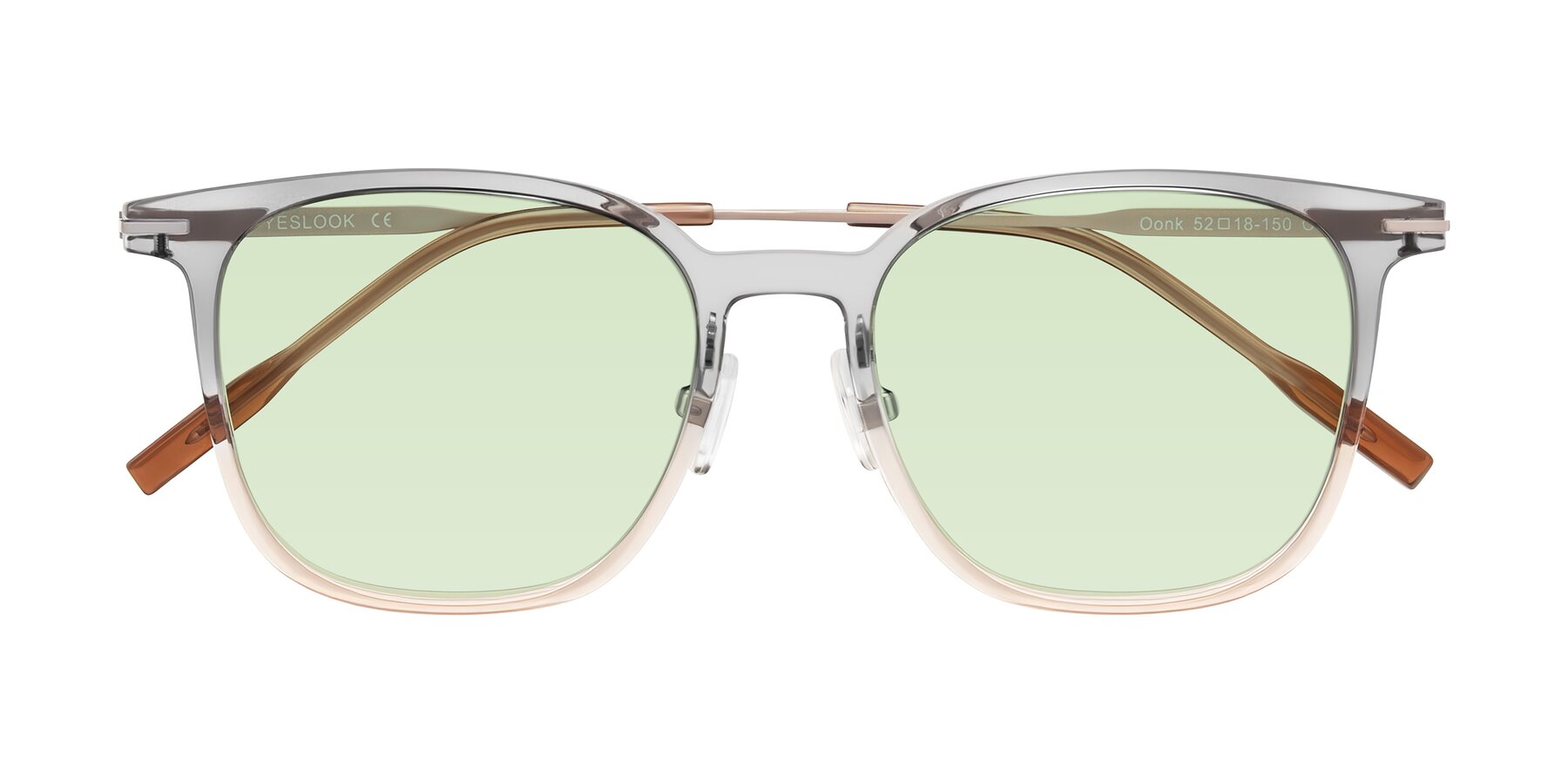 Folded Front of Oonk in Gradient Light Gray/Brown with Light Green Tinted Lenses