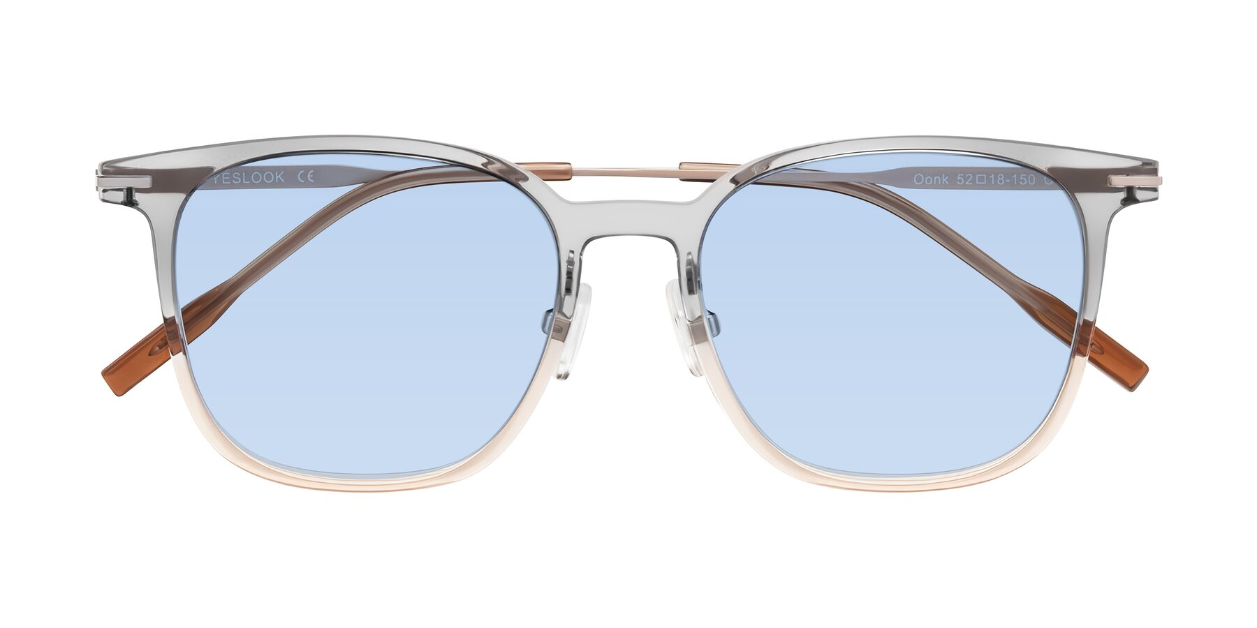 Folded Front of Oonk in Gradient Light Gray/Brown with Light Blue Tinted Lenses