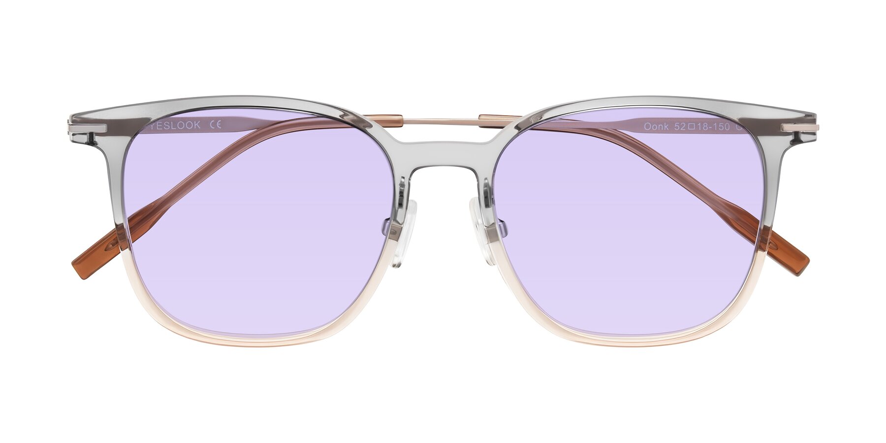 Folded Front of Oonk in Gradient Light Gray/Brown with Light Purple Tinted Lenses