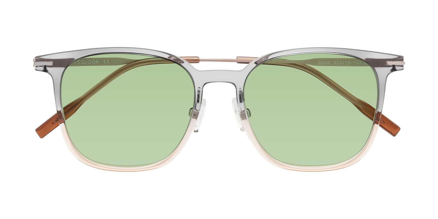 Folded Front of Oonk in Gradient Light Gray/Brown with Medium Green Tinted Lenses