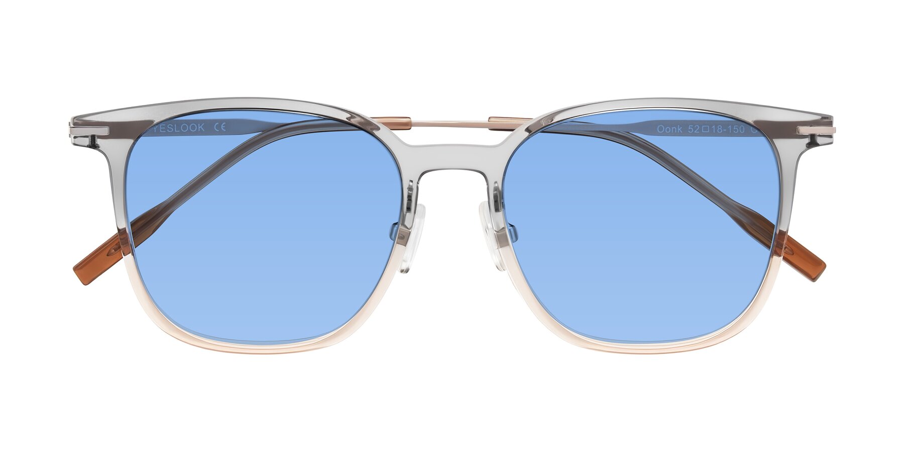 Folded Front of Oonk in Gradient Light Gray/Brown with Medium Blue Tinted Lenses
