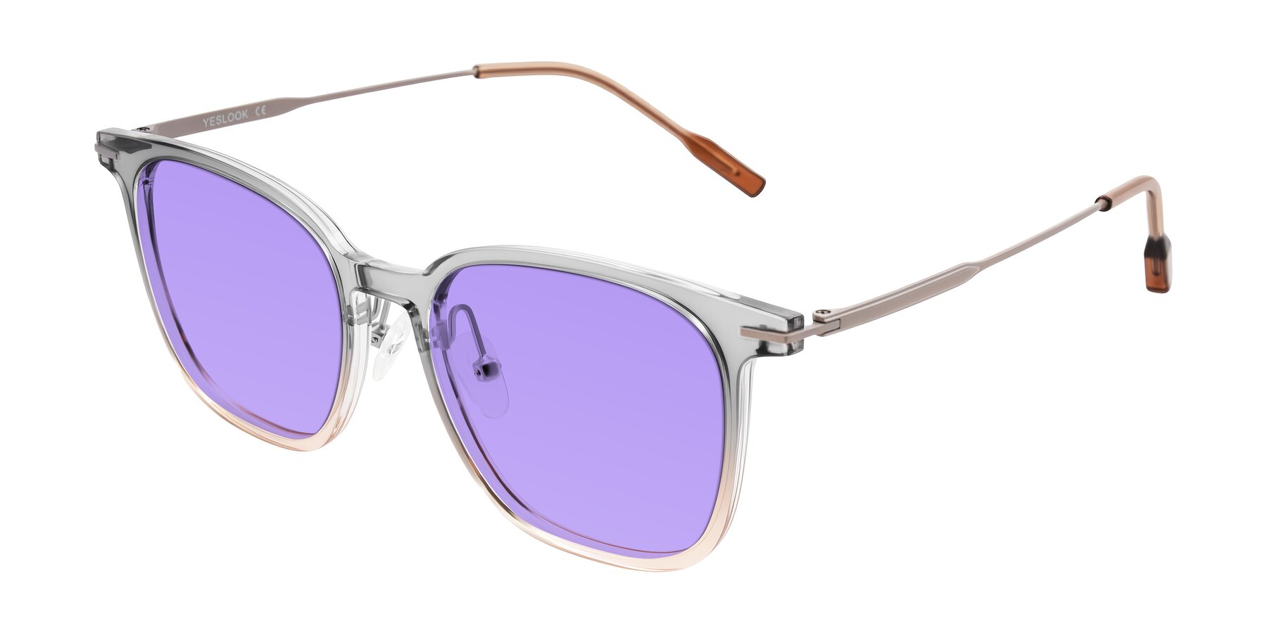 Angle of Oonk in Gradient Light Gray/Brown with Medium Purple Tinted Lenses