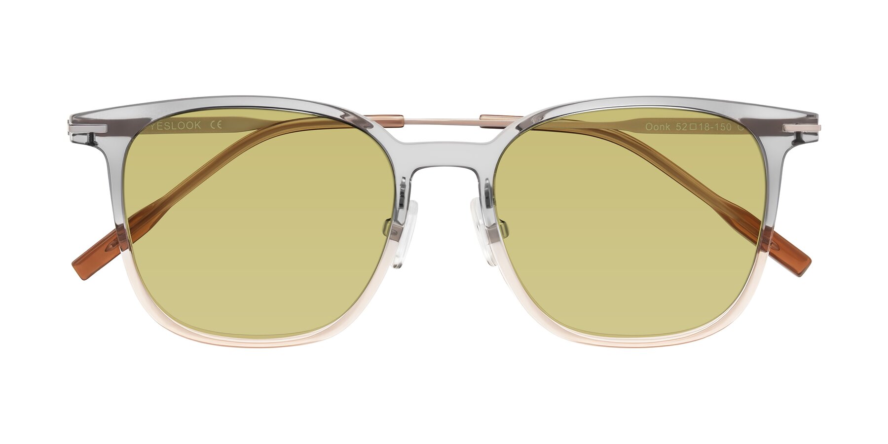 Folded Front of Oonk in Gradient Light Gray/Brown with Medium Champagne Tinted Lenses