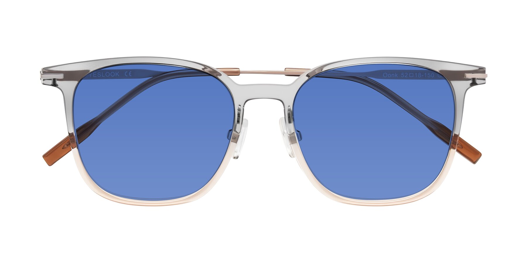Folded Front of Oonk in Gradient Light Gray/Brown with Blue Tinted Lenses