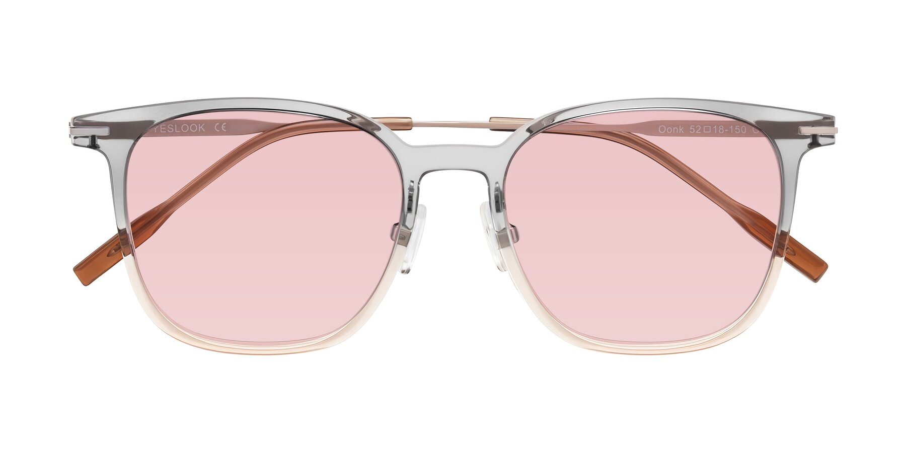 Folded Front of Oonk in Gradient Light Gray/Brown with Light Garnet Tinted Lenses