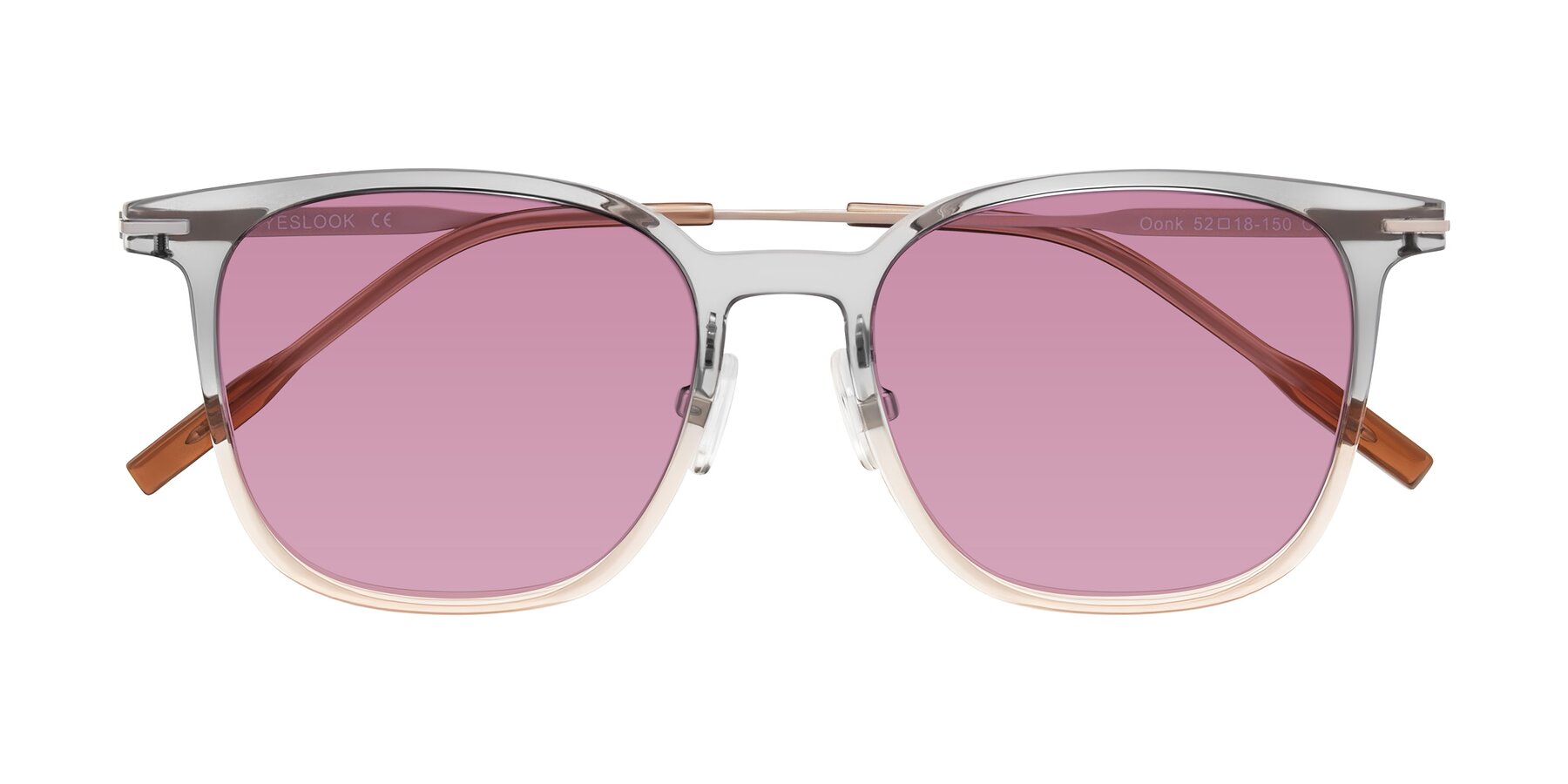 Folded Front of Oonk in Gradient Light Gray/Brown with Medium Wine Tinted Lenses