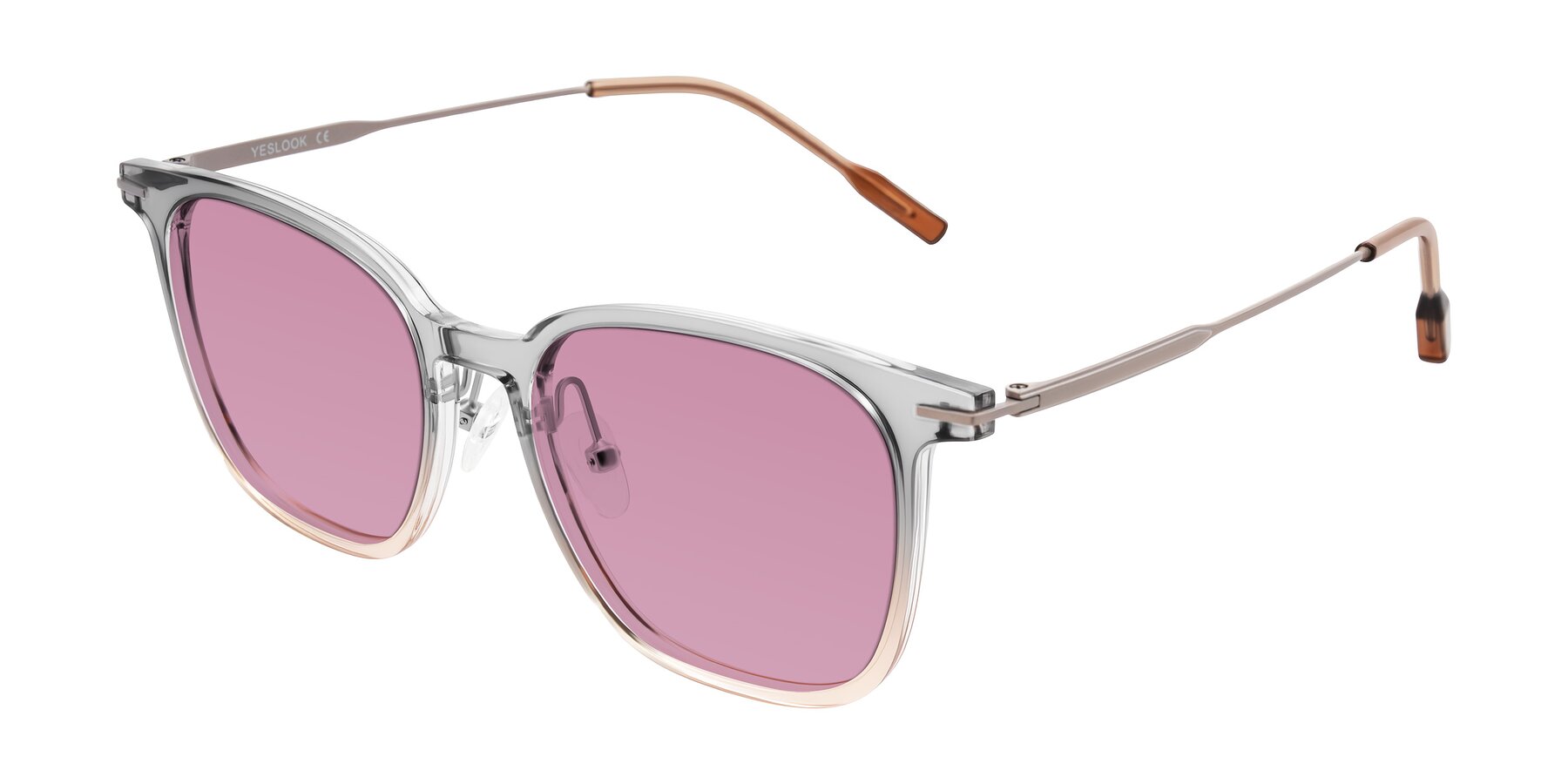 Angle of Oonk in Gradient Light Gray/Brown with Medium Wine Tinted Lenses