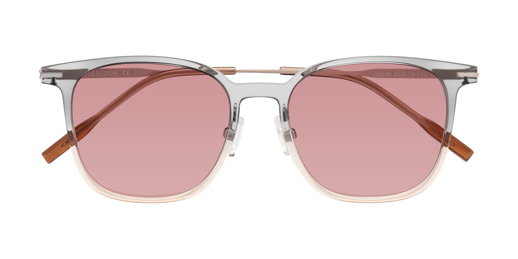 Folded Front of Oonk in Gradient Light Gray/Brown with Medium Garnet Tinted Lenses