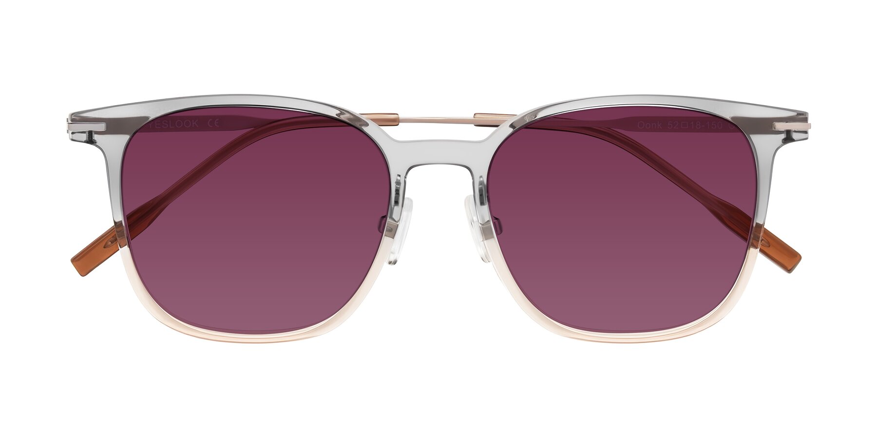 Folded Front of Oonk in Gradient Light Gray/Brown with Wine Tinted Lenses