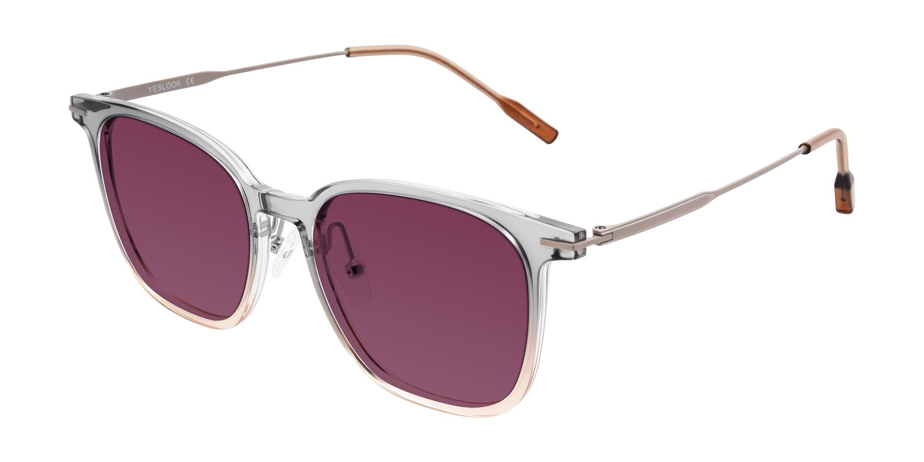 Angle of Oonk in Gradient Light Gray/Brown with Wine Tinted Lenses