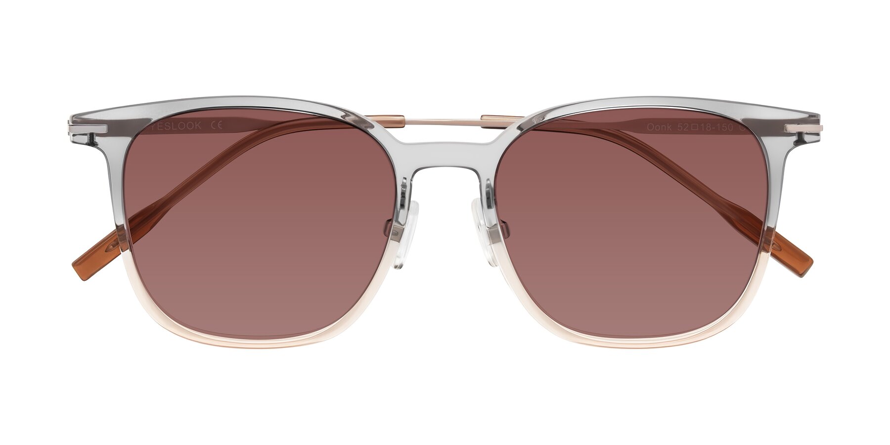 Folded Front of Oonk in Gradient Light Gray/Brown with Garnet Tinted Lenses