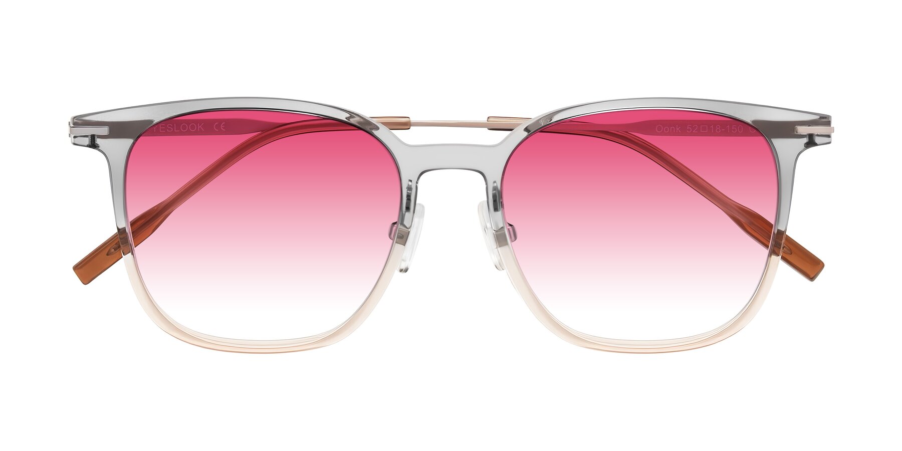 Folded Front of Oonk in Gradient Light Gray/Brown with Pink Gradient Lenses