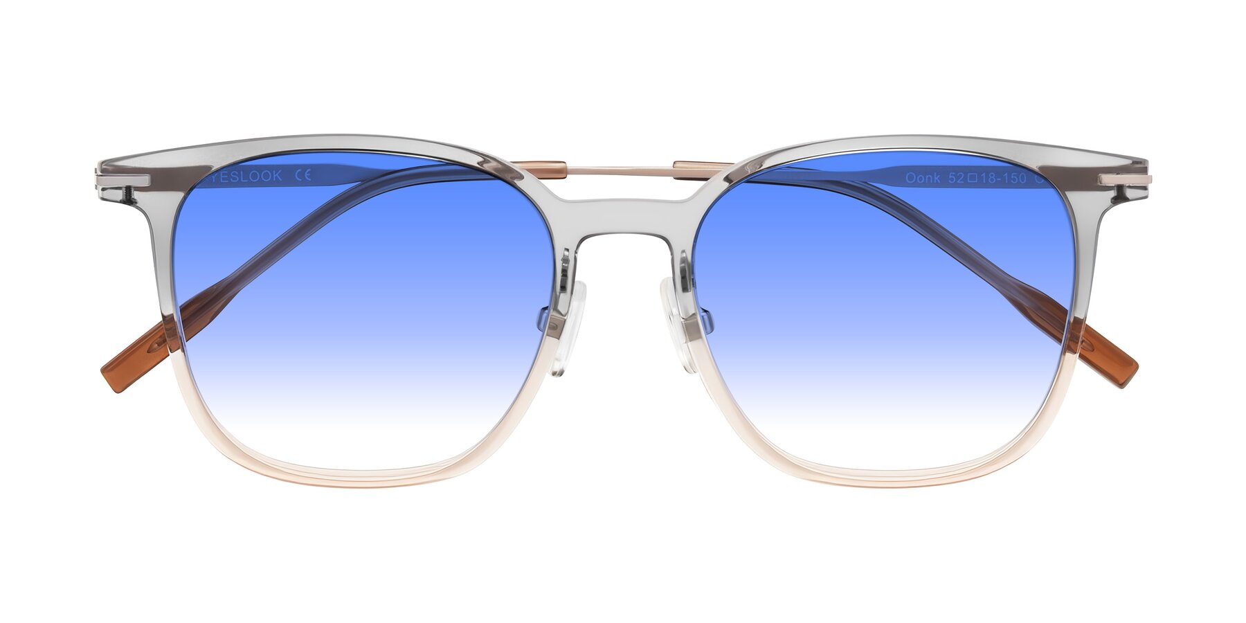Folded Front of Oonk in Gradient Light Gray/Brown with Blue Gradient Lenses