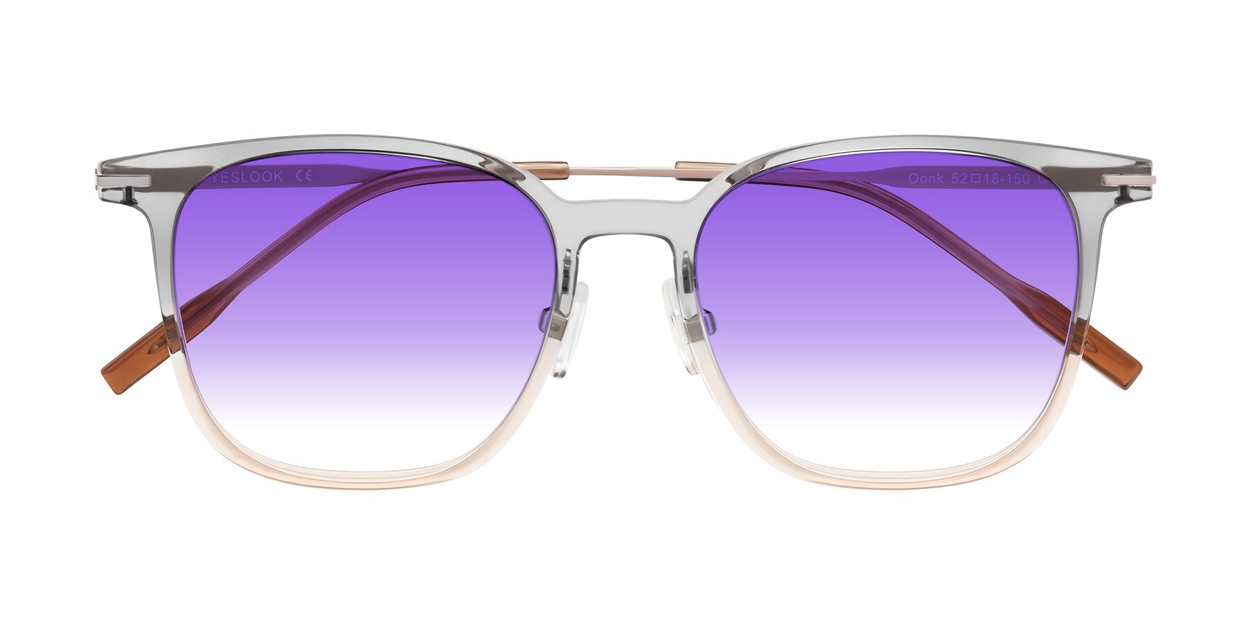 Folded Front of Oonk in Gradient Light Gray/Brown with Purple Gradient Lenses