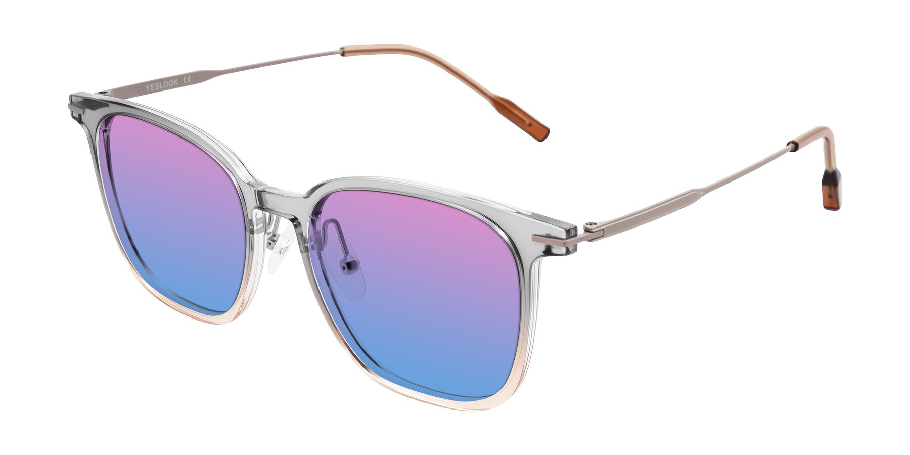 Angle of Oonk in Gradient Light Gray/Brown with Pink / Blue Gradient Lenses