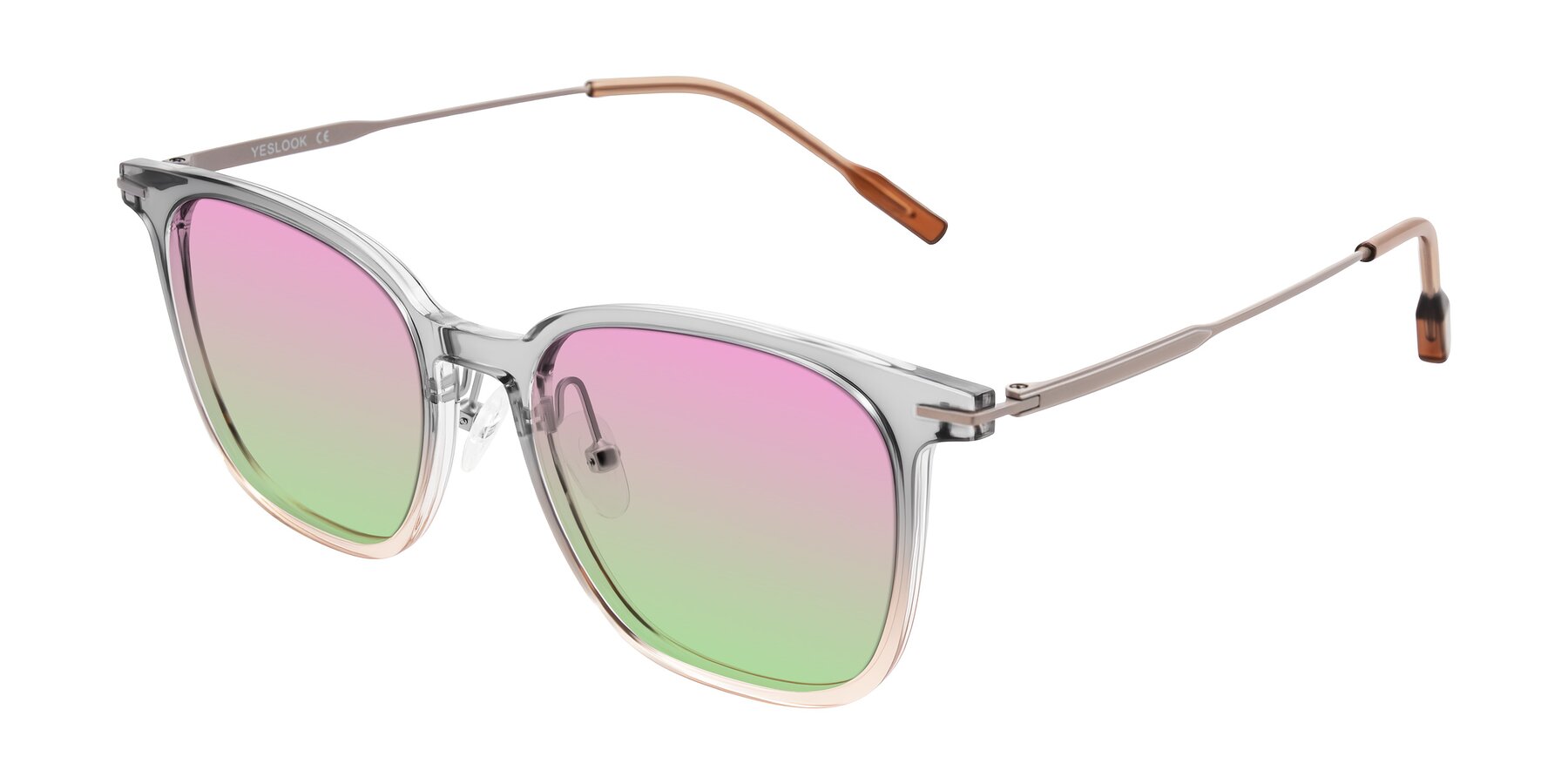 Angle of Oonk in Gradient Light Gray/Brown with Pink / Green Gradient Lenses