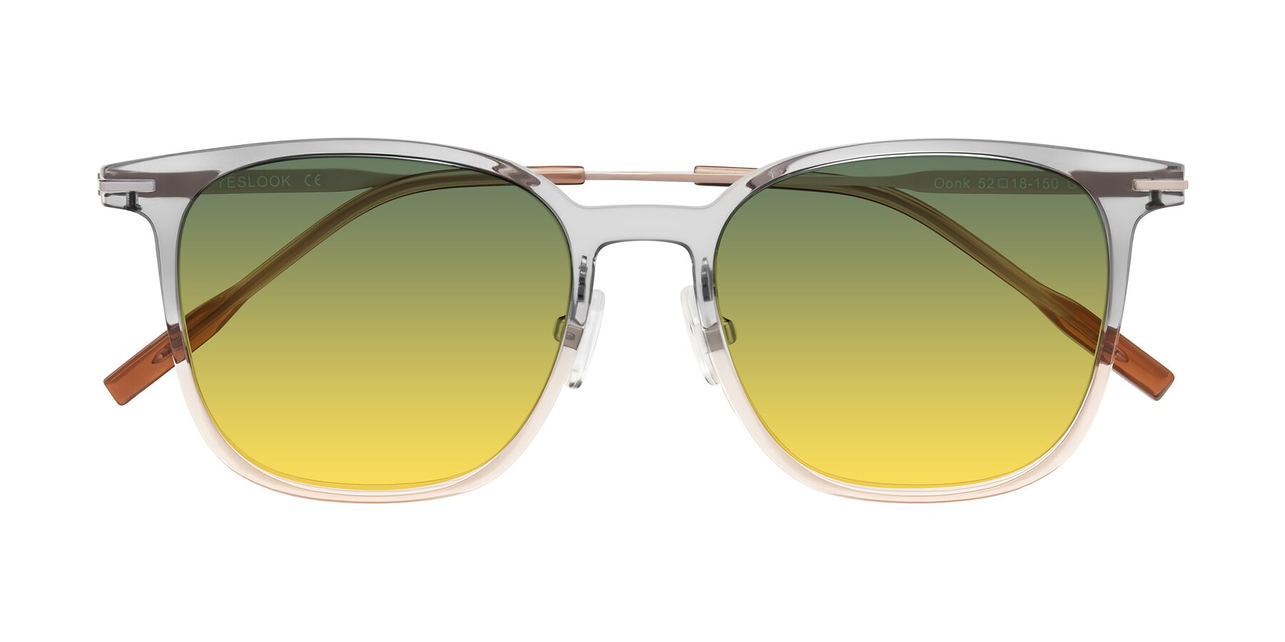 Folded Front of Oonk in Gradient Light Gray/Brown with Green / Yellow Gradient Lenses