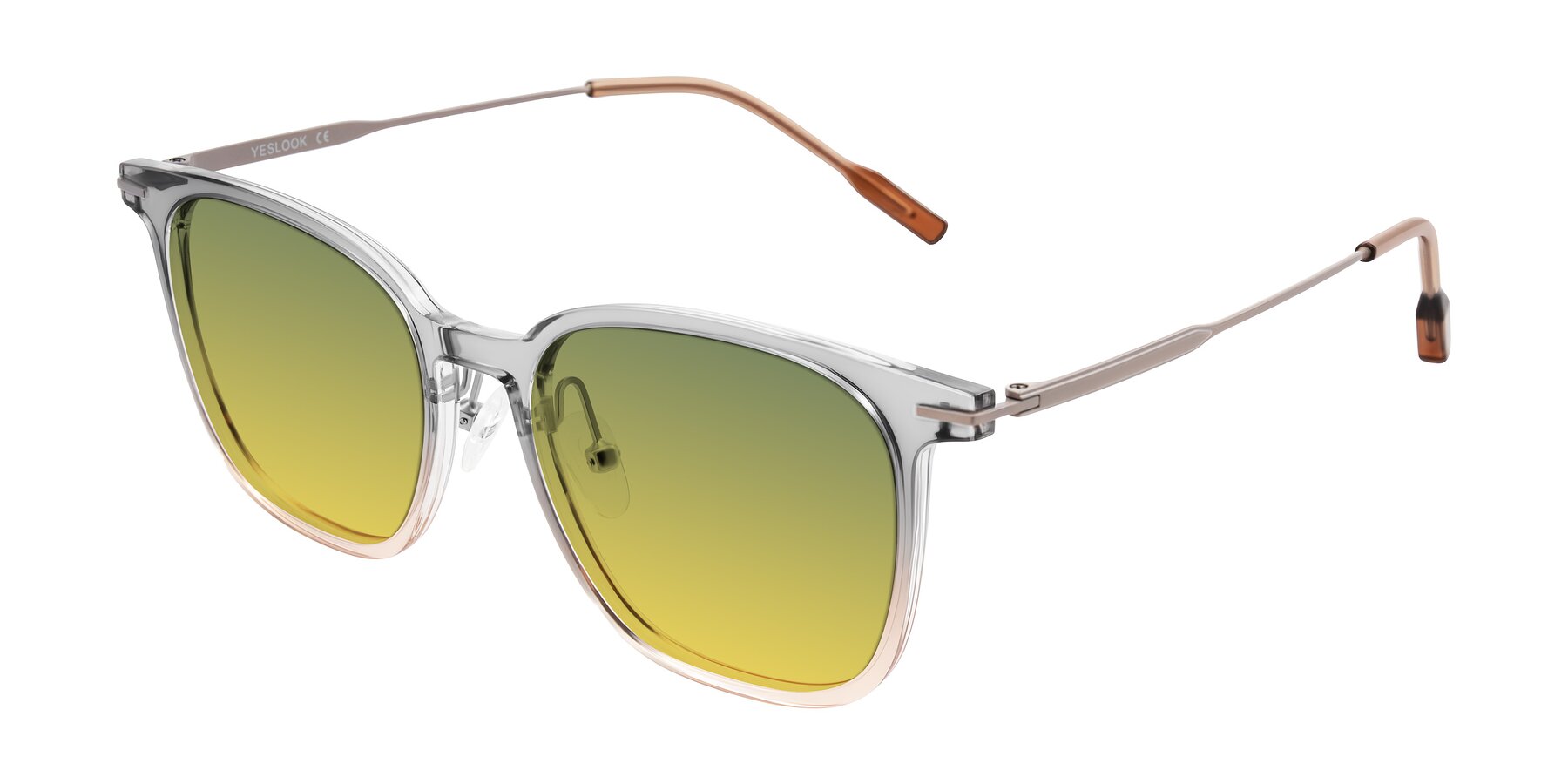 Angle of Oonk in Gradient Light Gray/Brown with Green / Yellow Gradient Lenses