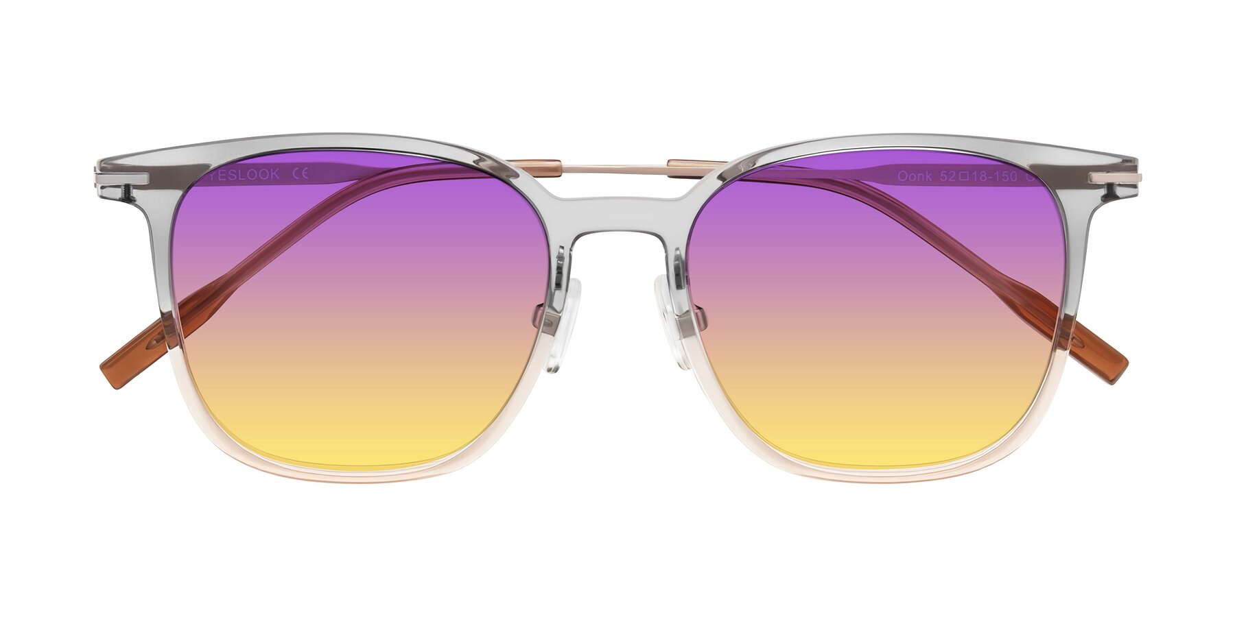 Folded Front of Oonk in Gradient Light Gray/Brown with Purple / Yellow Gradient Lenses