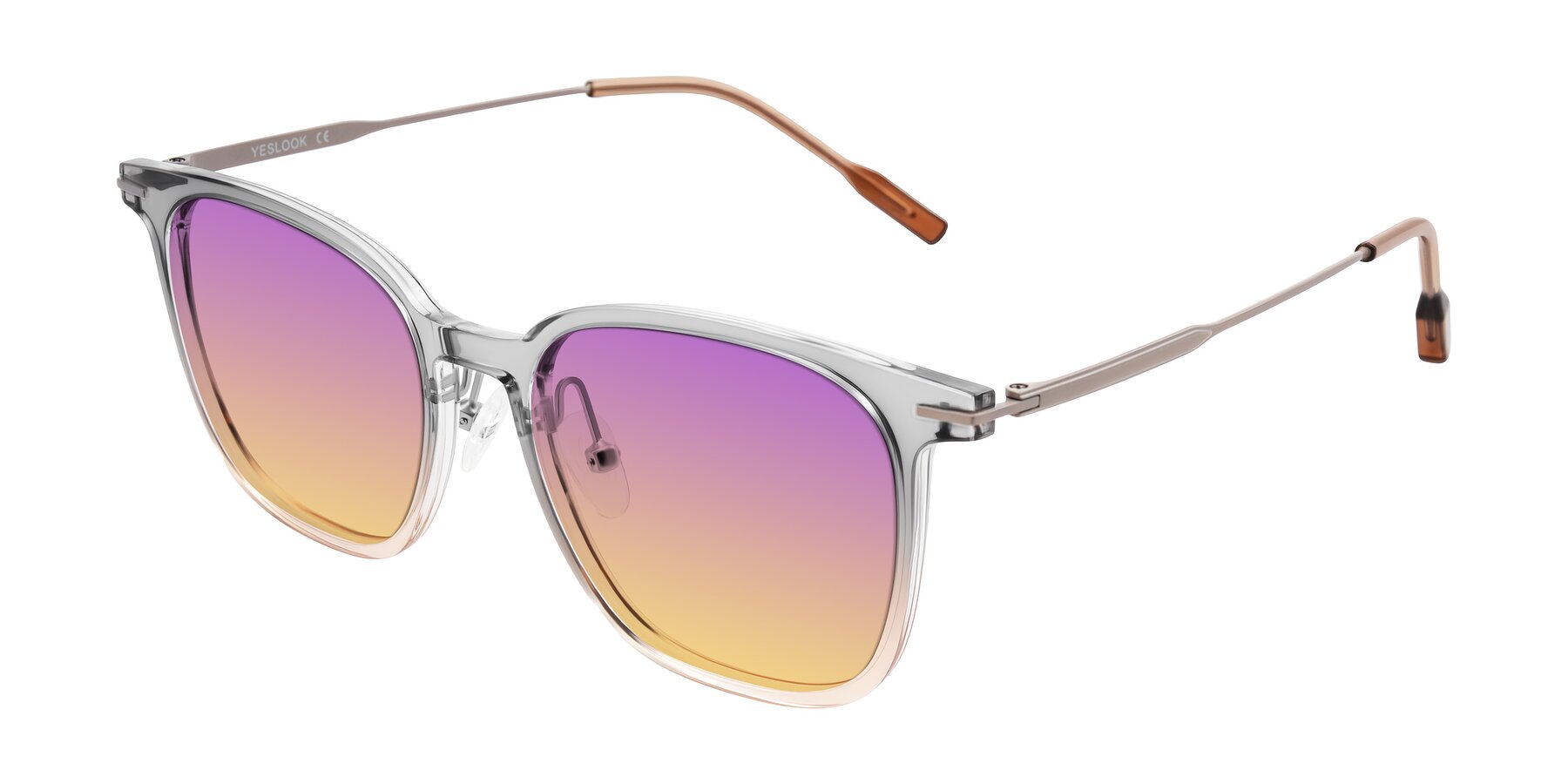 Angle of Oonk in Gradient Light Gray/Brown with Purple / Yellow Gradient Lenses